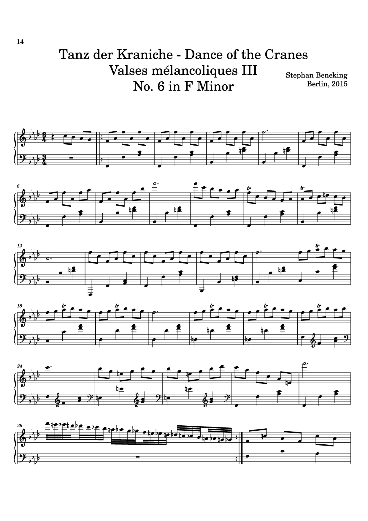 Page 14 of Sheet music PDF 12 Valses mélancoliques III - Dance of the Cranes - No. 1 in C Minor - Stephan Beneking