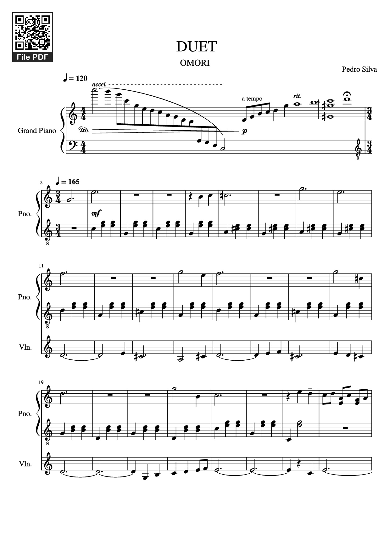 Sheet PDF of DUET Piano - Pedro Silva