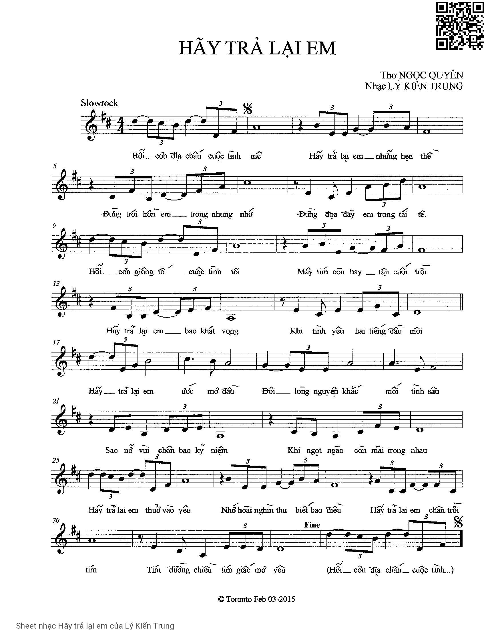 Sheet PDF of Hãy trả lại em