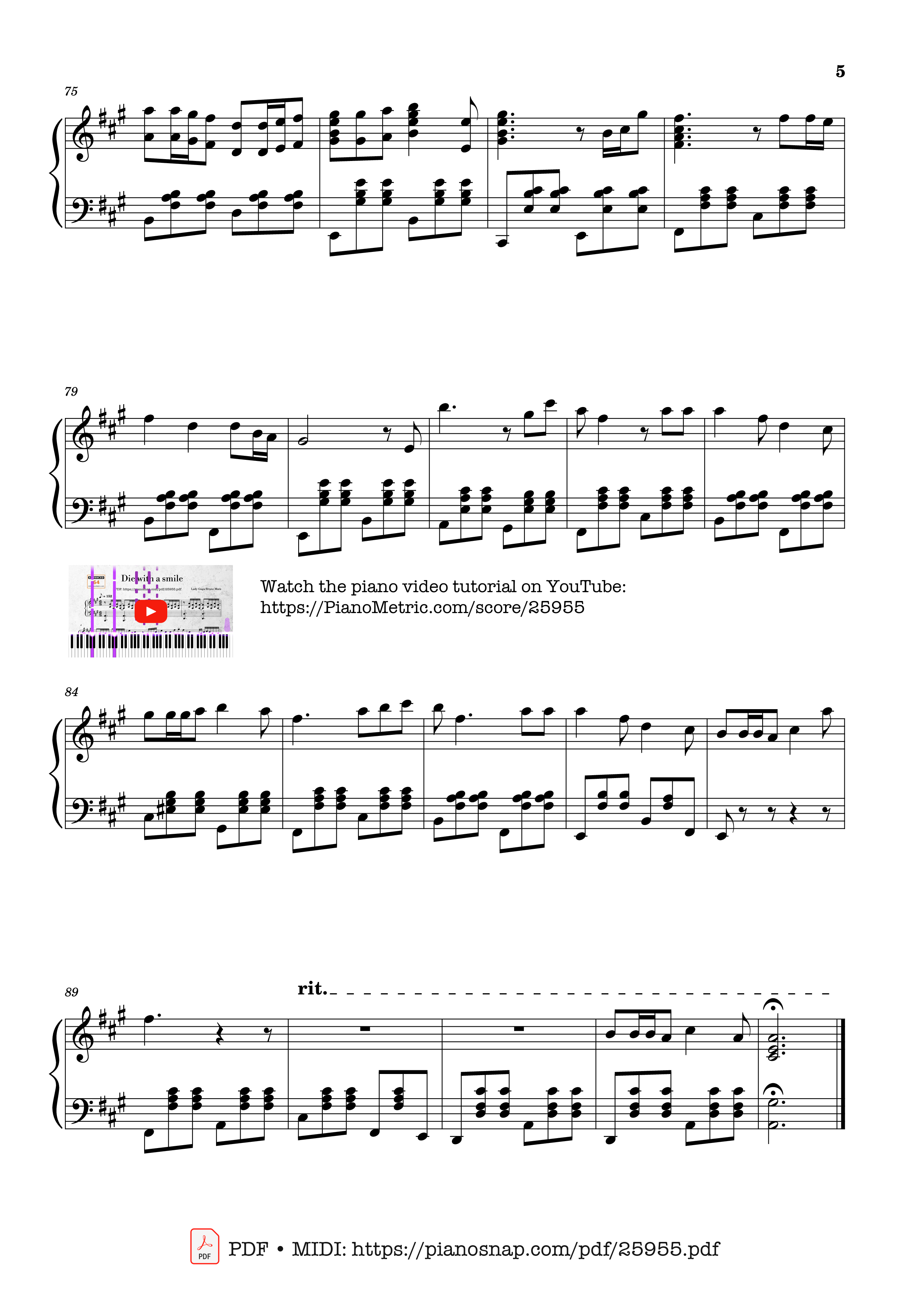 Page 5 of Sheet music PDF Piano Die with a smile Piano - Lady Gaga/Bruno Mars