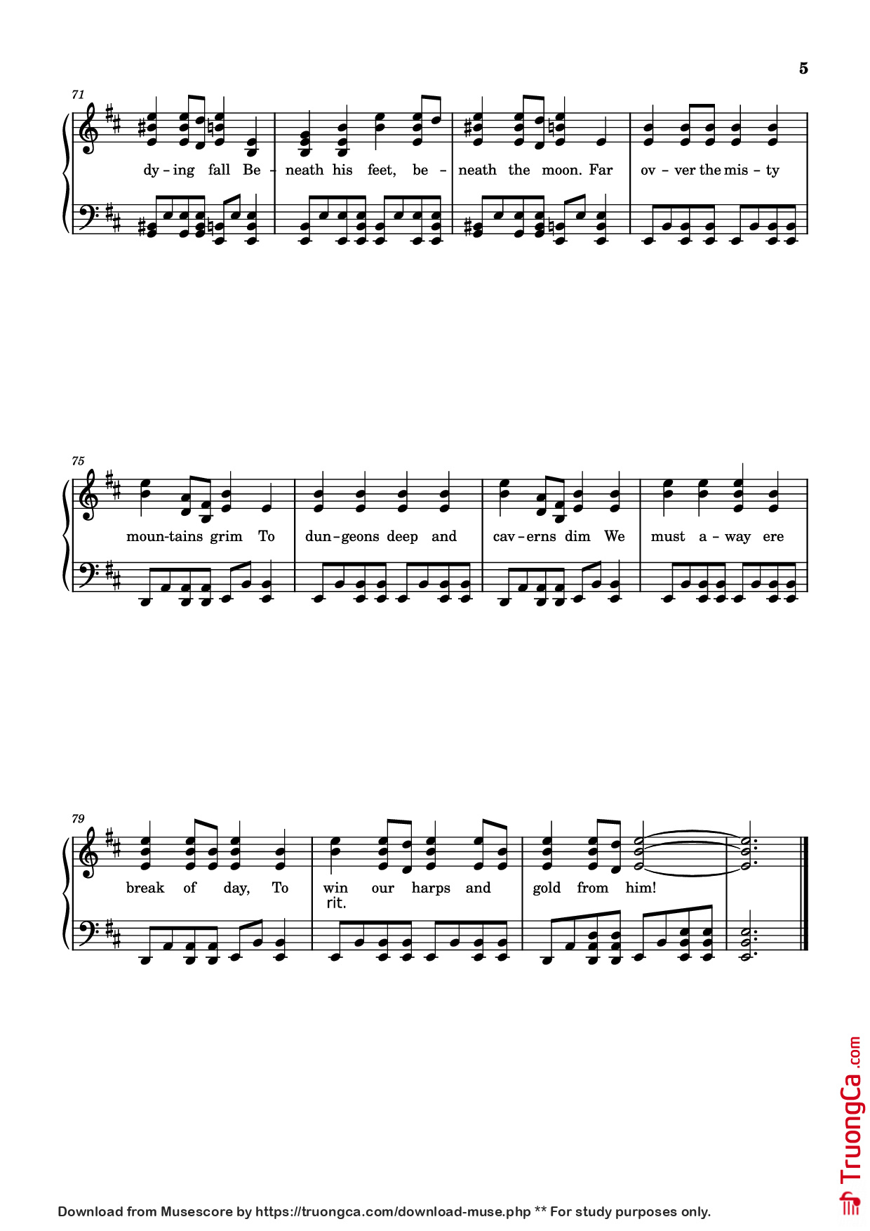 Page 5 of Sheet music PDF Over the Misty Mountains Cold Piano - Music Bee