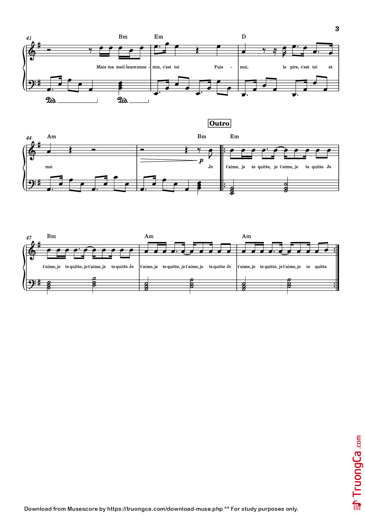 Page 3 of Sheet music PDF Piano MA MEILLEURE ENNEMIE Piano - Stromae and Pomme