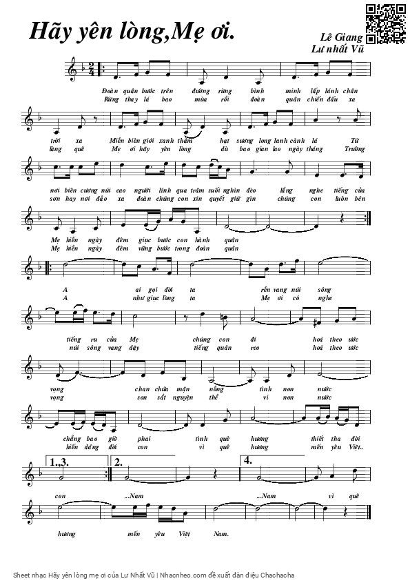 Sheet PDF of Hãy yên lòng mẹ ơi