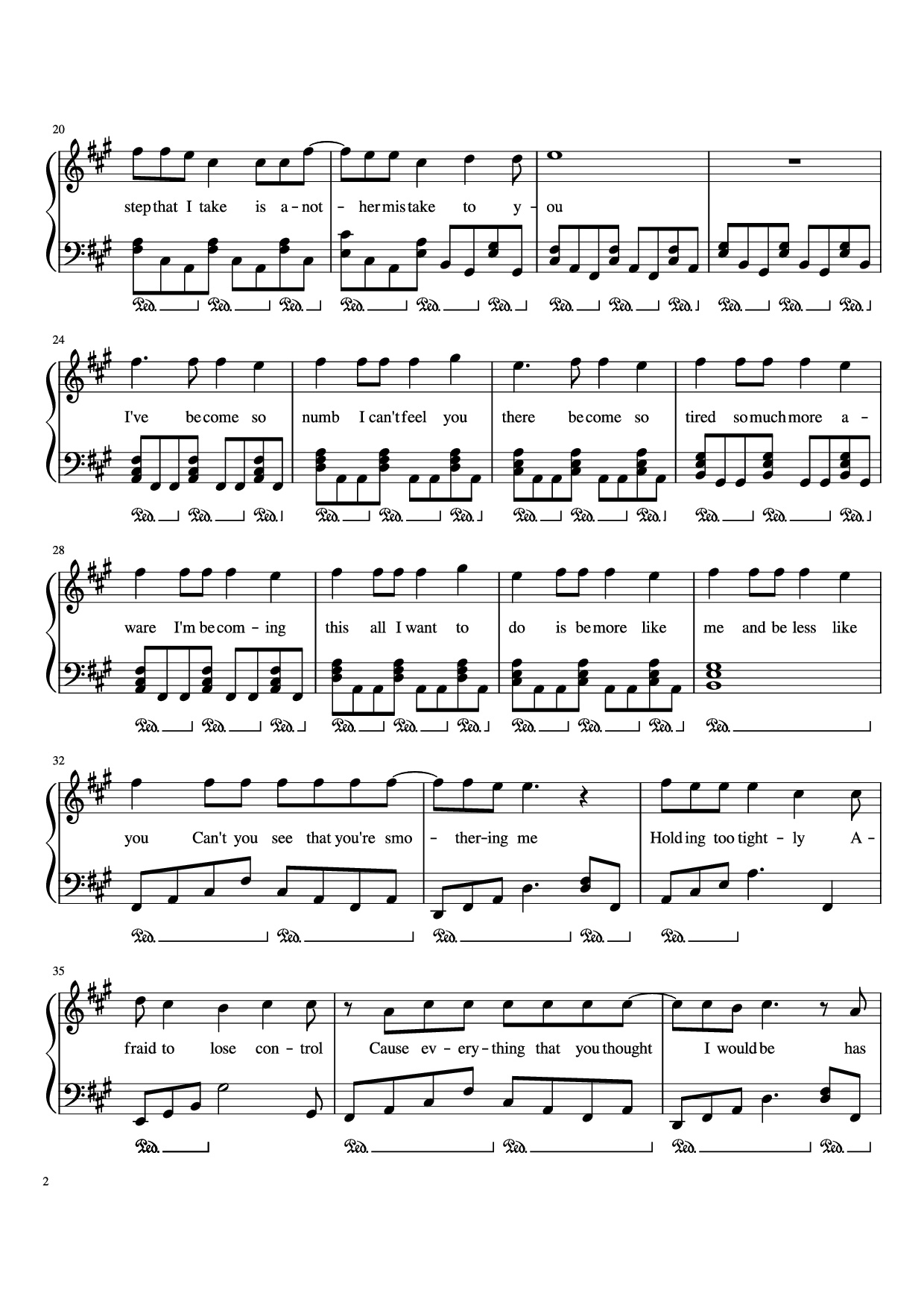 Page 2 of Sheet music PDF Piano Numb Piano - Zakura