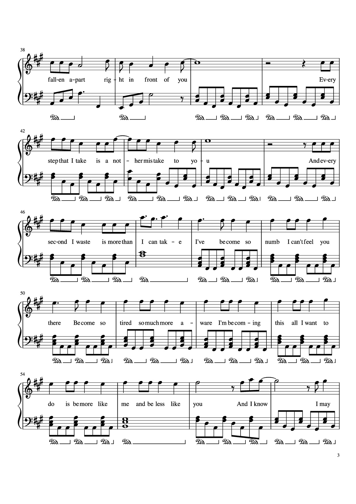 Page 3 of Sheet music PDF Piano Numb Piano - Zakura