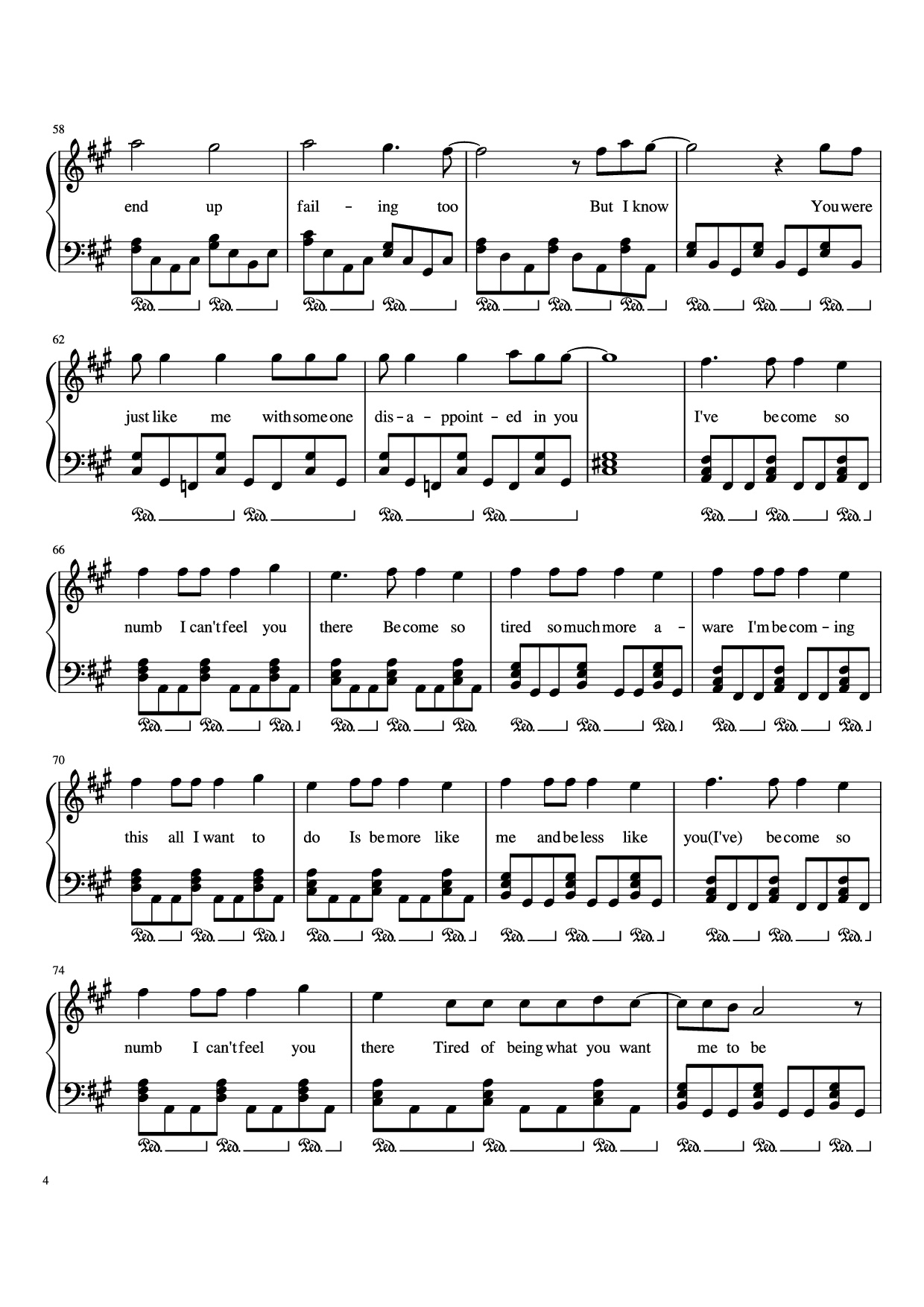 Page 4 of Sheet music PDF Piano Numb Piano - Zakura
