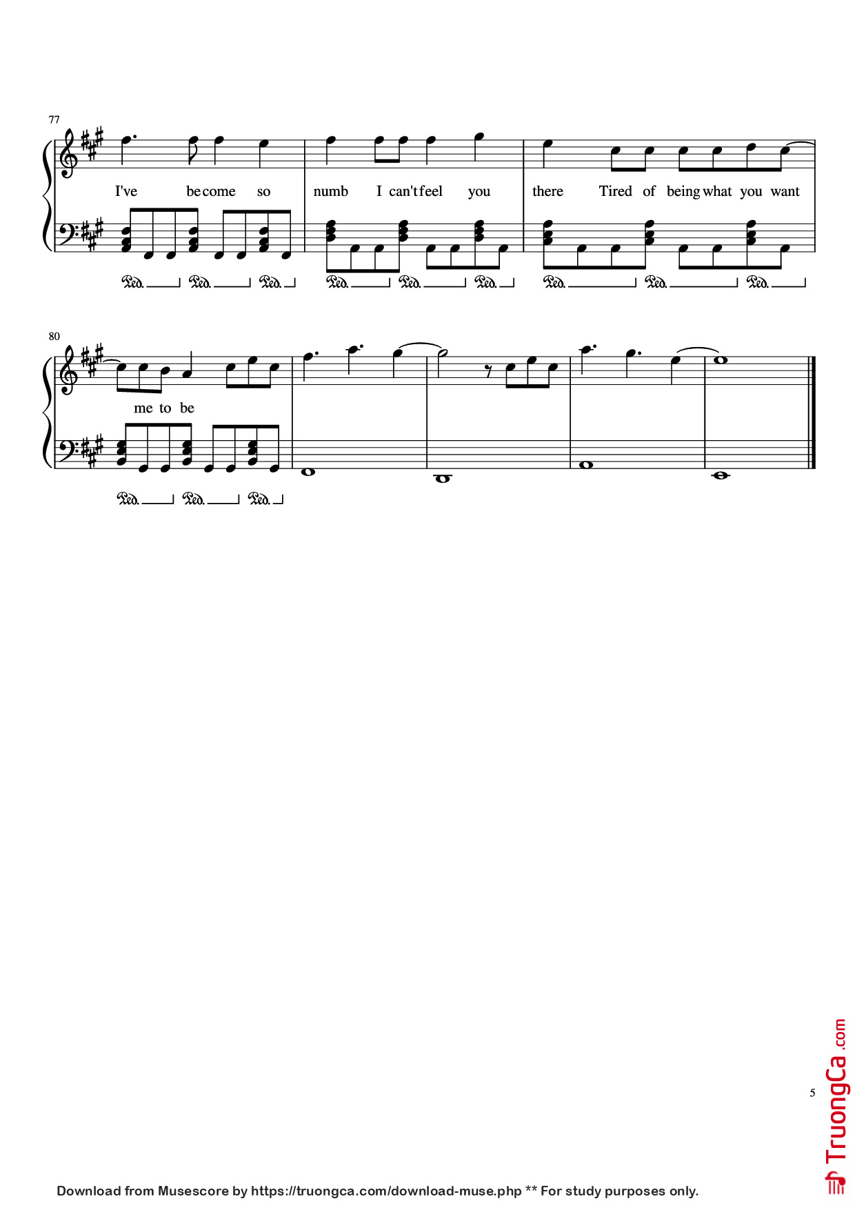 Page 5 of Sheet music PDF Piano Numb Piano - Zakura