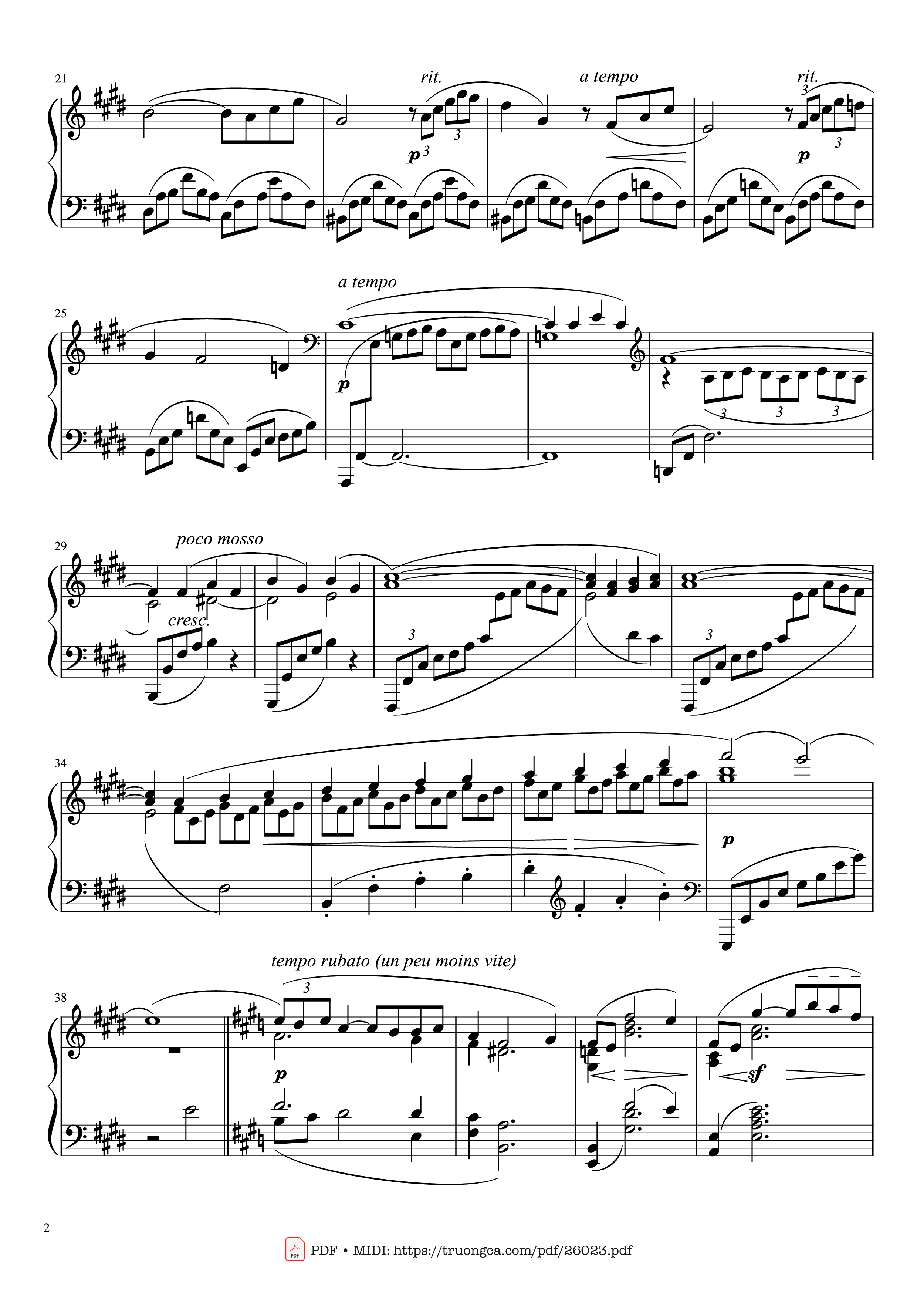 Page 2 of Sheet music PDF Piano Arabesque No. 1 in E Major Piano - Claude Achille Debussy
