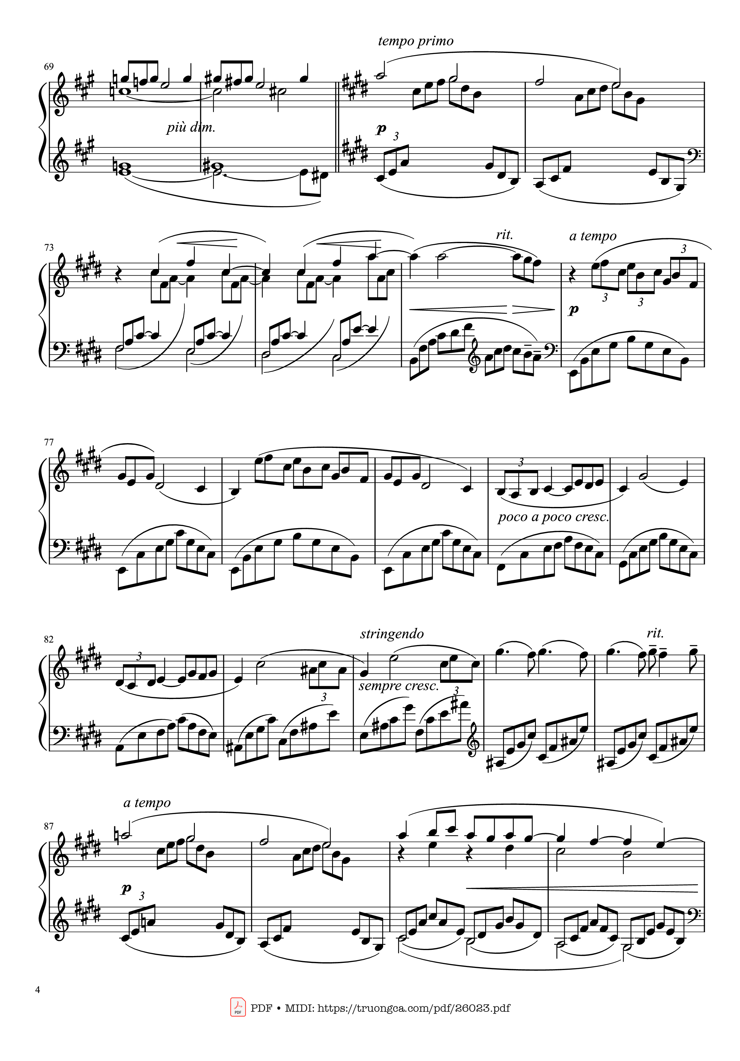 Page 4 of Sheet music PDF Piano Arabesque No. 1 in E Major Piano - Claude Achille Debussy
