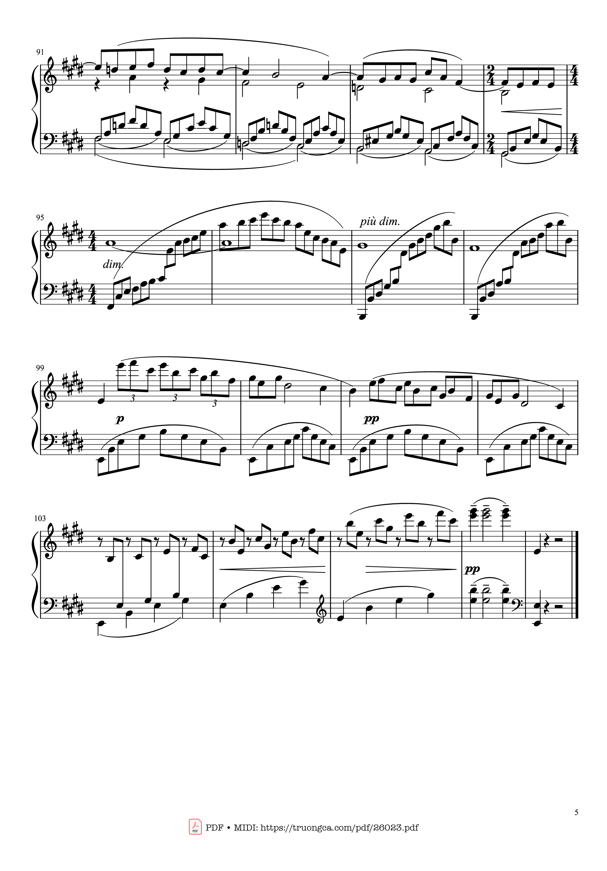 Page 5 of Sheet music PDF Piano Arabesque No. 1 in E Major Piano - Claude Achille Debussy