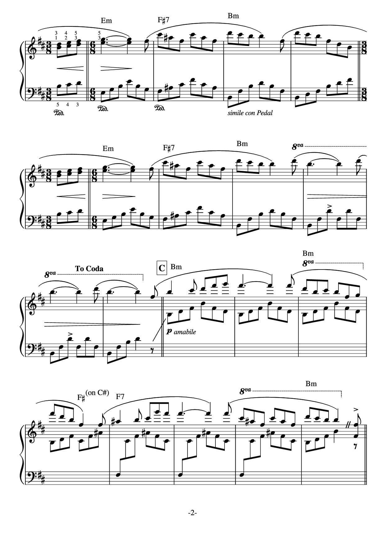 Page 2 of Sheet music PDF Jardin Secret Piano - Music by Paul de SENNEVILLE and Olivier TOUSSAINT