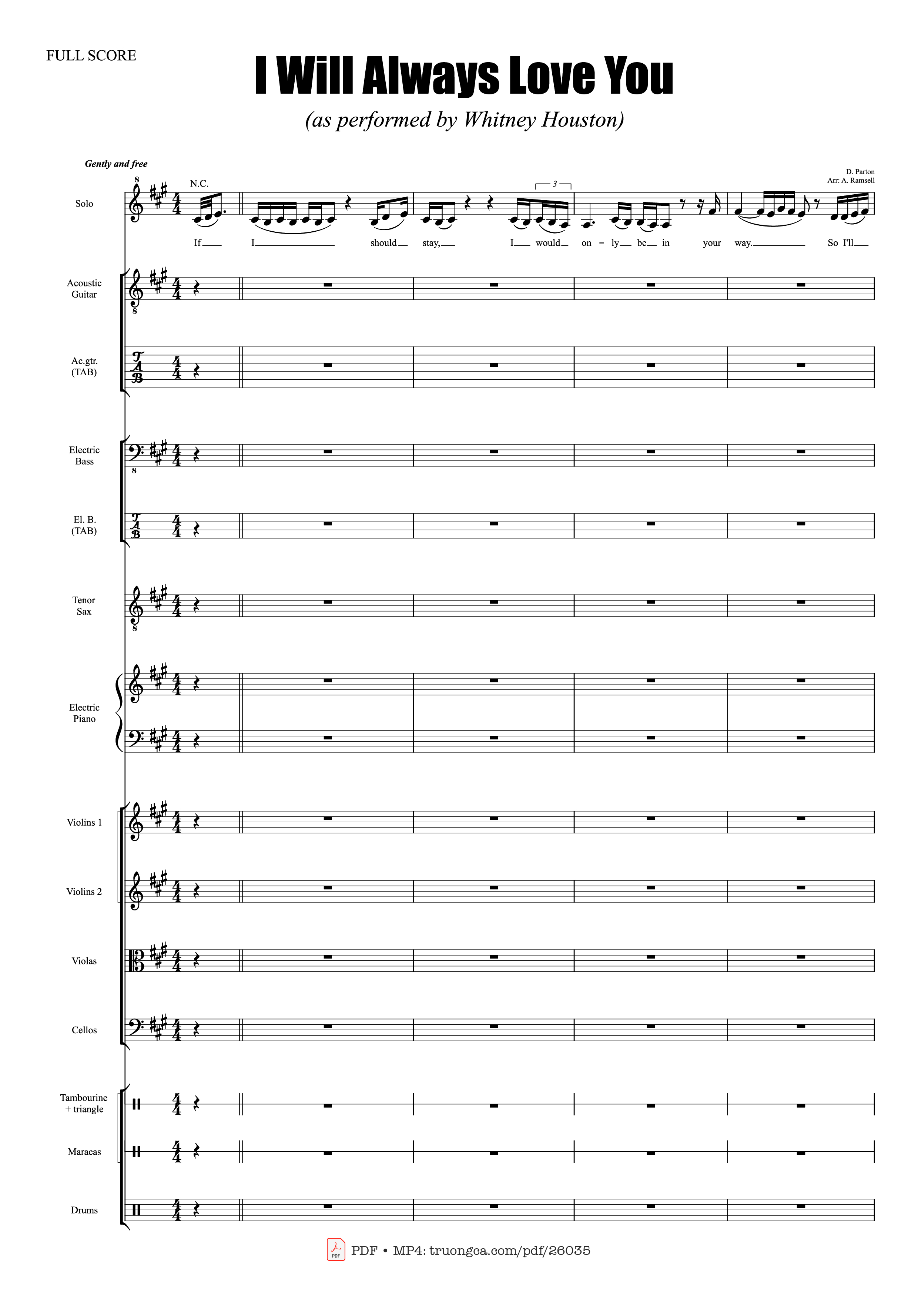 Page 1 of Sheet music PDF I Will Always Love You (Choral orchestral) - D. Parton