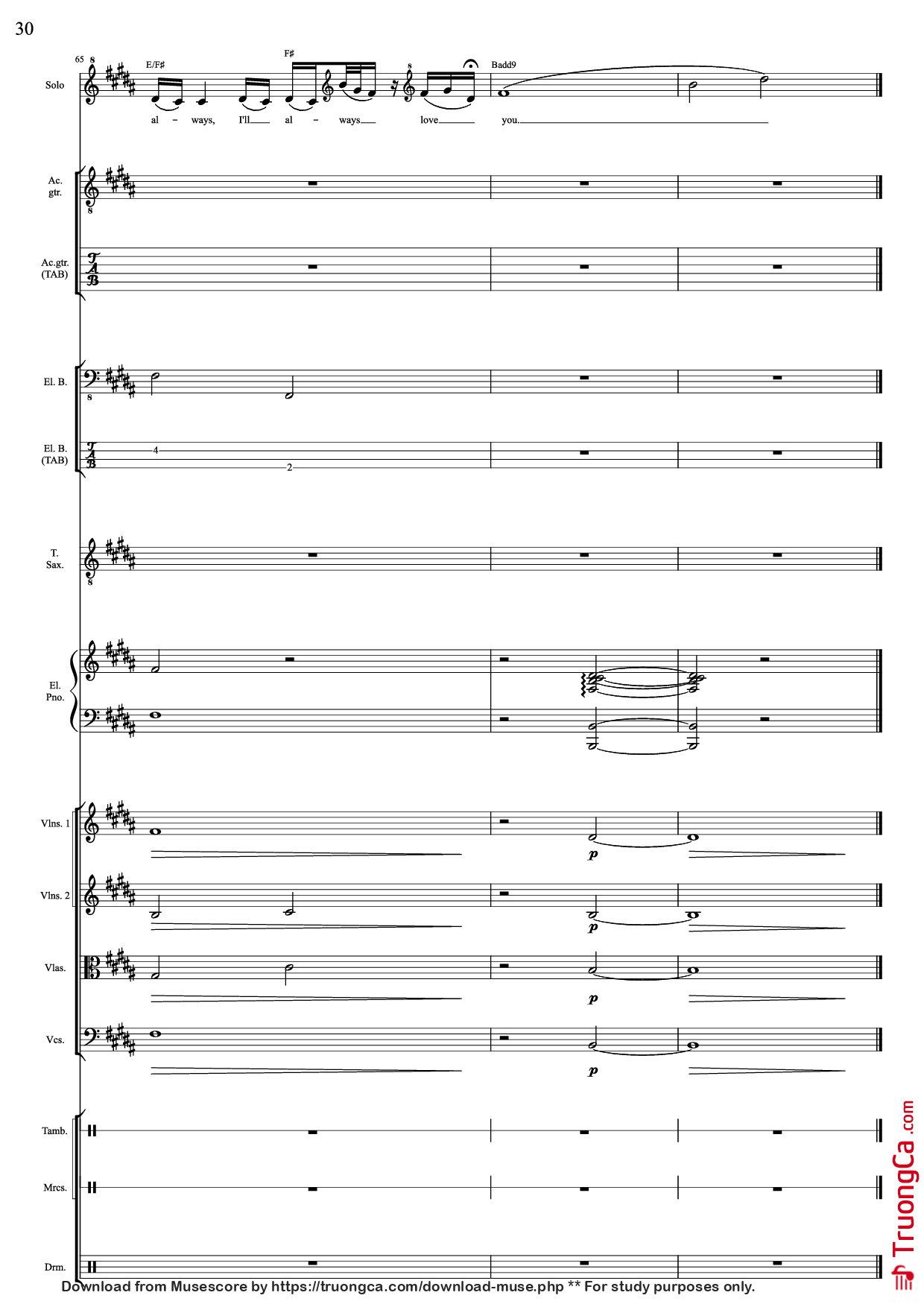 Page 30 of Sheet music PDF I Will Always Love You (Choral orchestral) - D. Parton