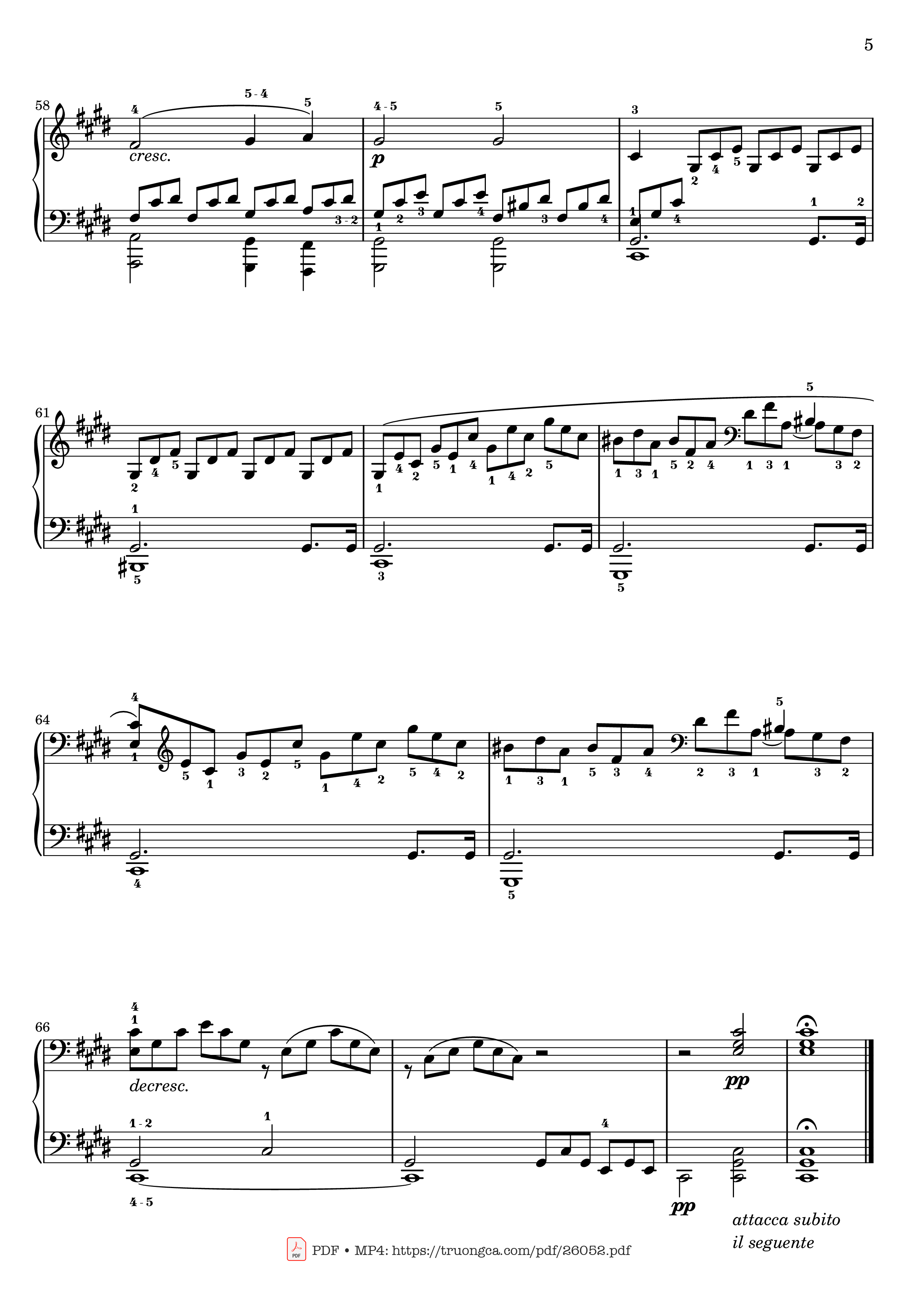 Page 5 of Sheet music PDF Sonata No. 14, Moonlight 1st Movement (With Fingering) - Ludwig van Beethoven