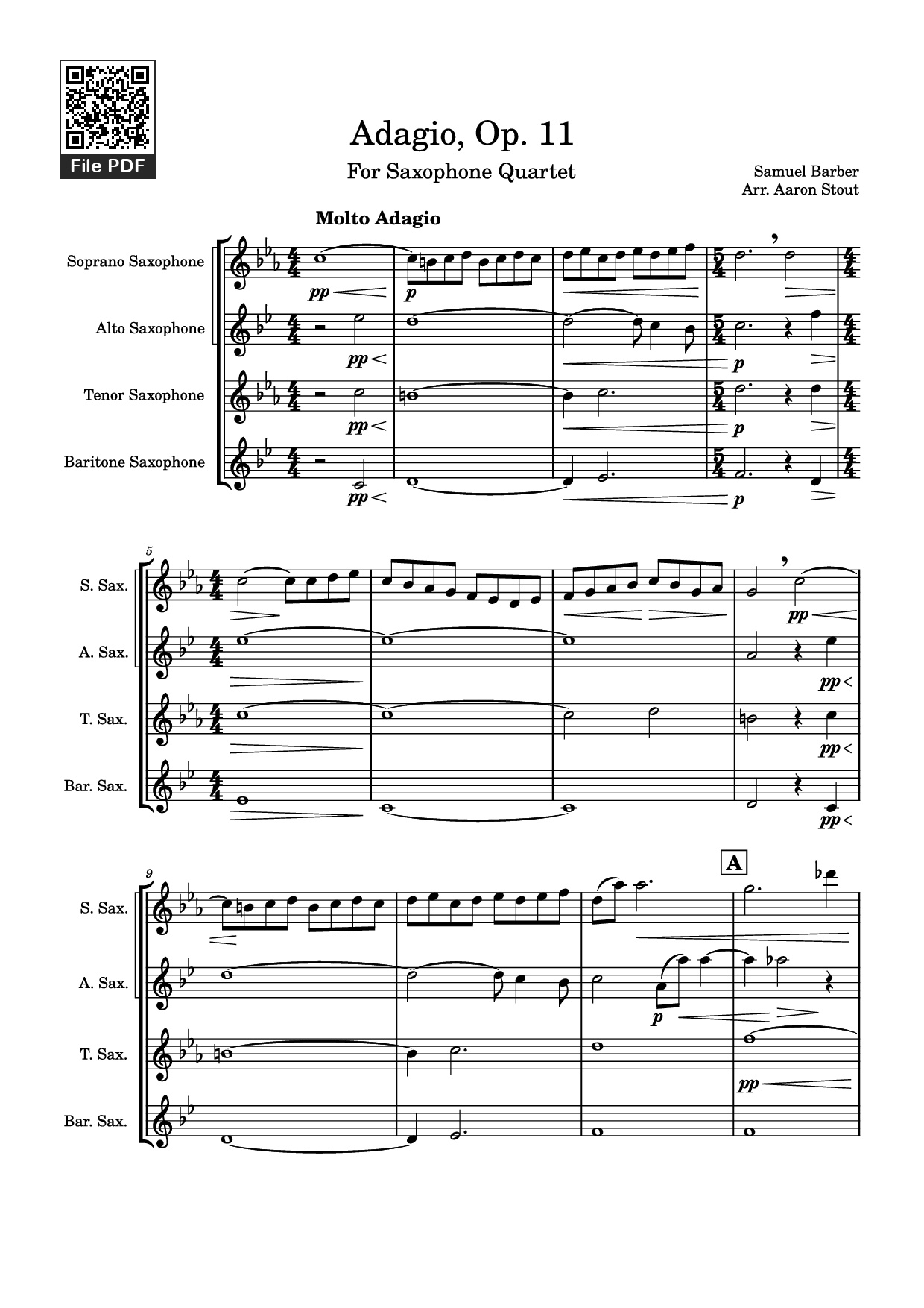 Page 1 of Sheet music PDF Adagio, Op. 11 - Samuel Barber