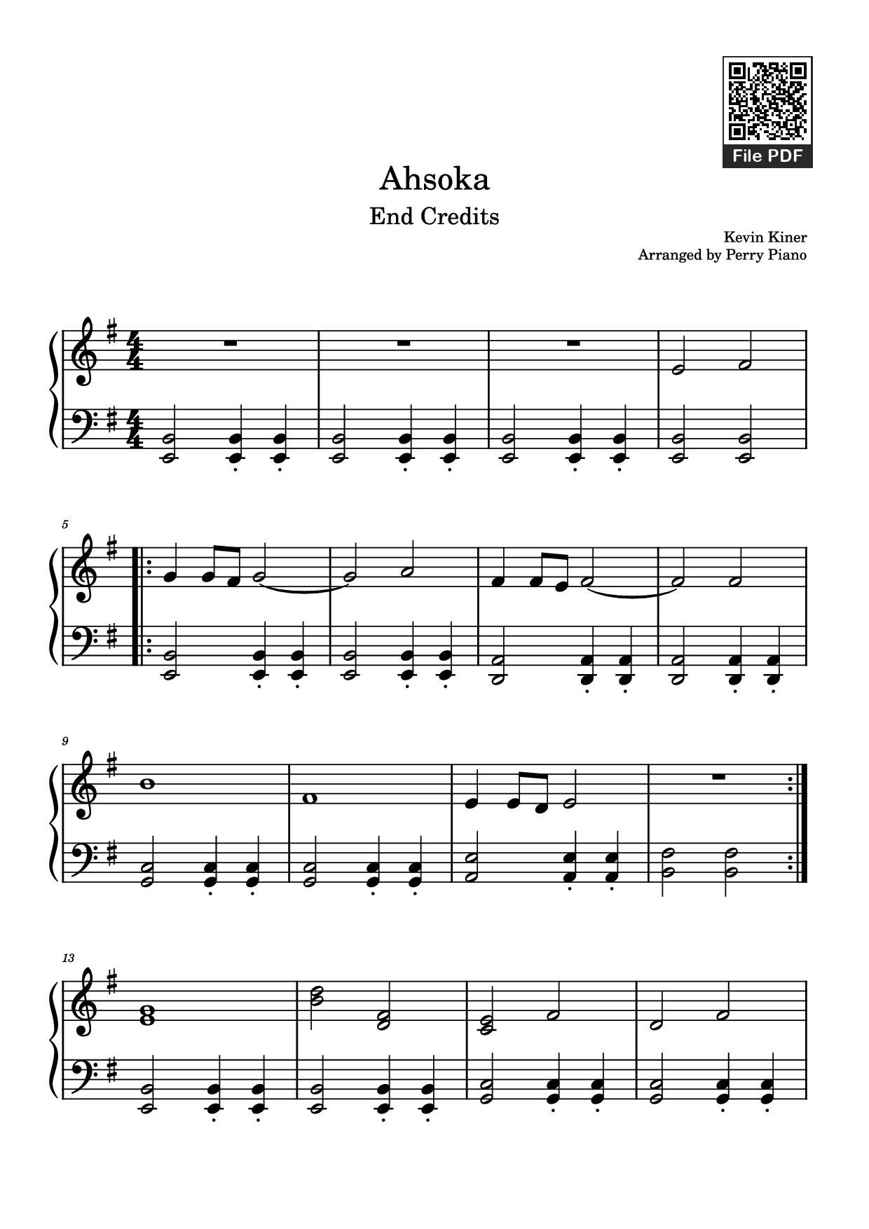 Page 1 of Sheet music PDF Piano Ahsoka Piano - Kevin Kiner