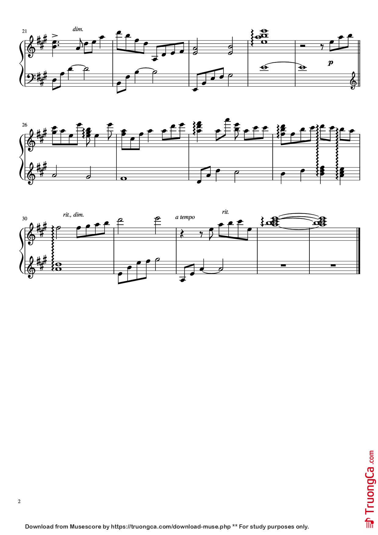 Page 2 of Sheet music PDF Piano A Tender Feeling Piano - Yuki Kajiura