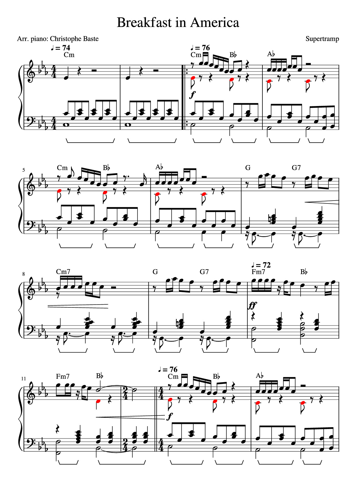 Sheet PDF of Breakfast in America Piano