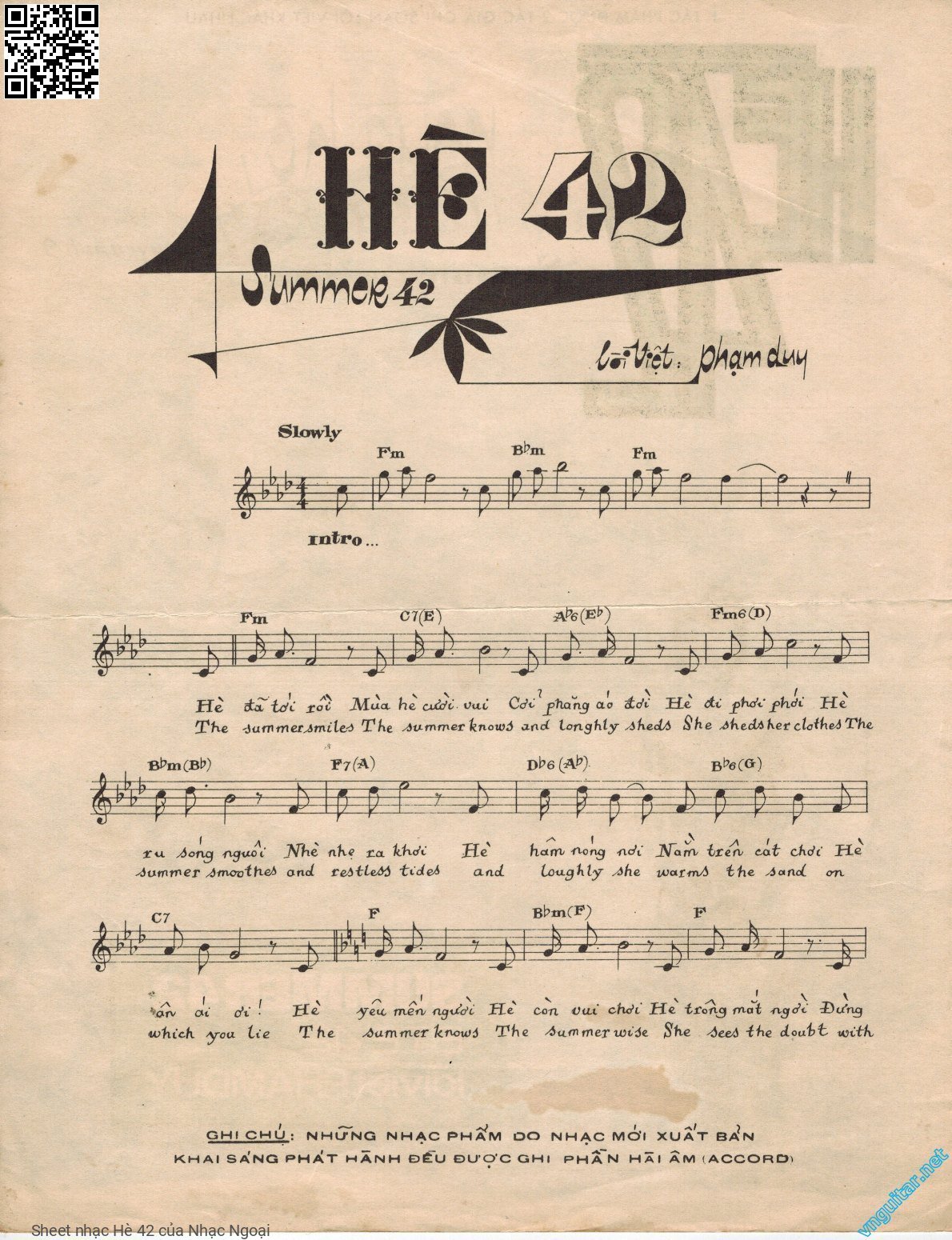 Page 1 of Sheet music PDF Hè 42 - Nhạc Ngoại