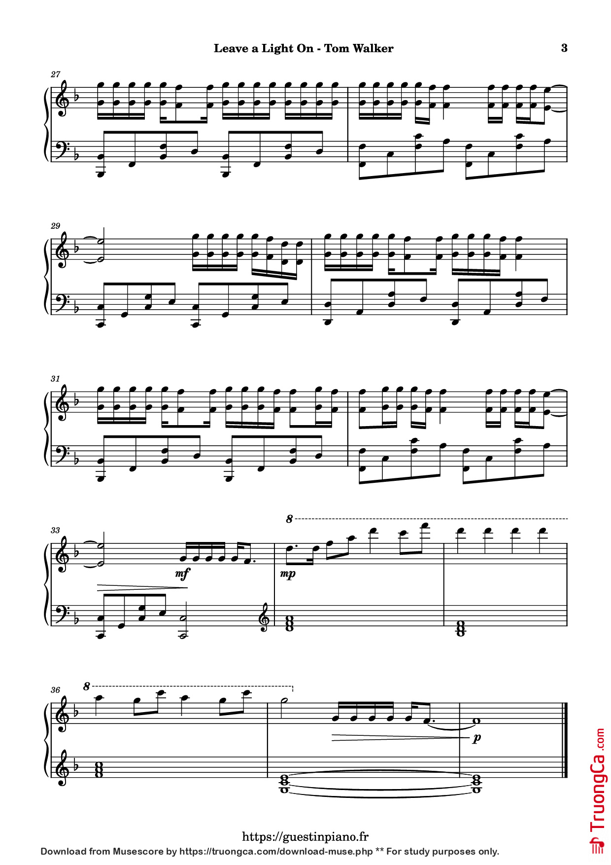 Page 3 of Sheet music PDF Piano Leave a Light On Piano - Tom Walker