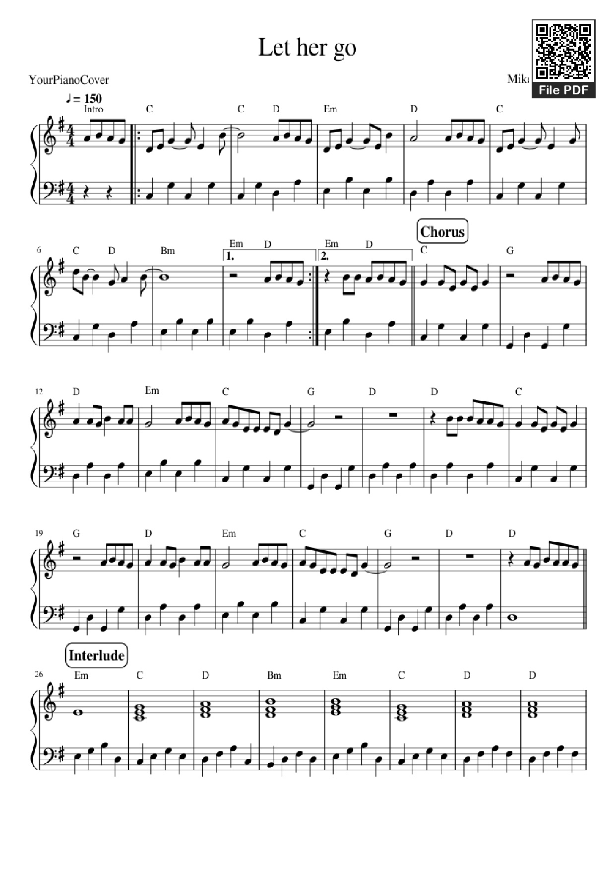 Page 1 of Sheet music PDF Piano Let her go Piano - Mike Rosenberg