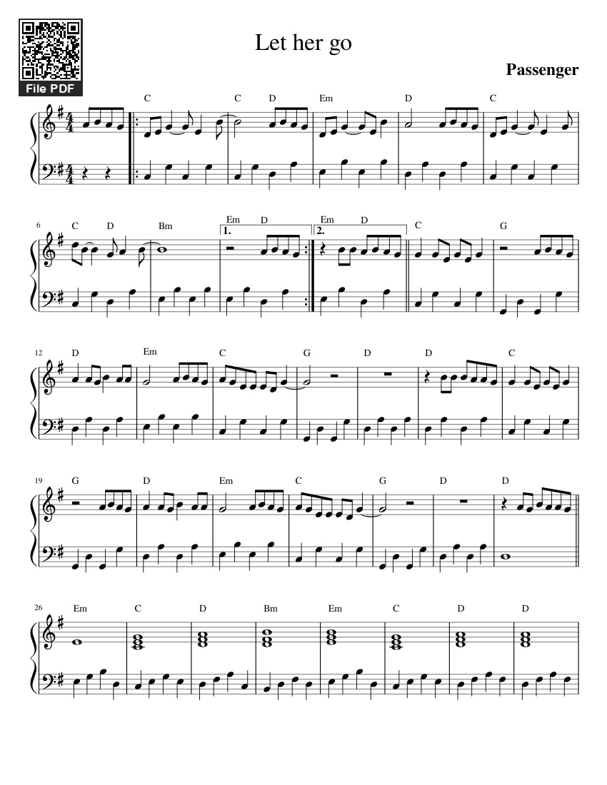 Page 1 of Sheet music PDF Piano Let her go Piano - Passenger