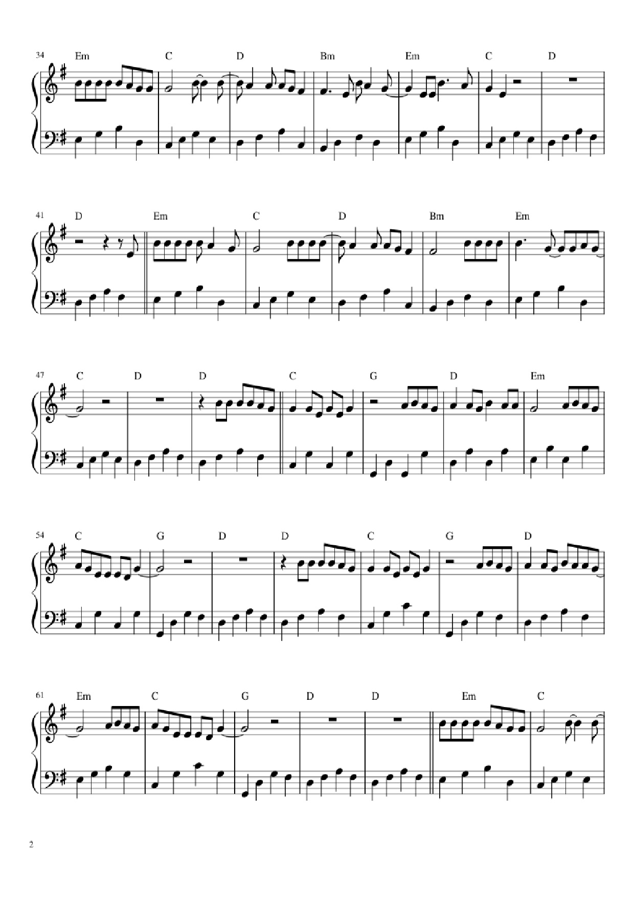 Page 2 of Sheet music PDF Piano Let her go Piano - Passenger