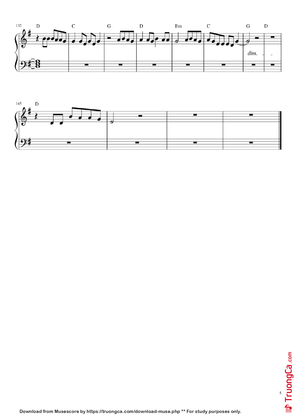 Page 5 of Sheet music PDF Piano Let her go Piano - Passenger