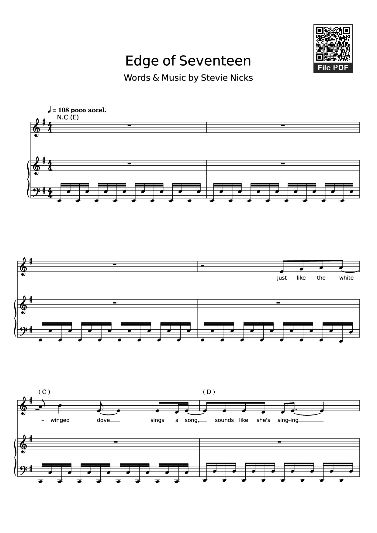 Sheet PDF of Edge of Seventeen Piano