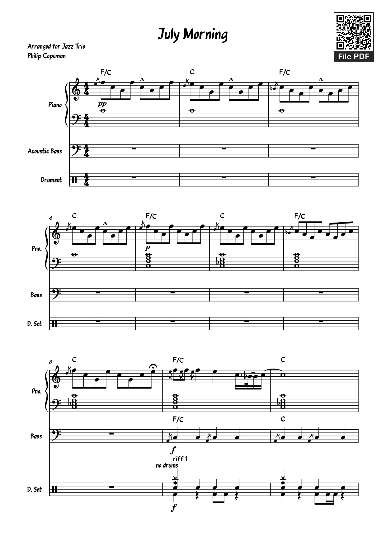 Sheet PDF of July Morning Piano