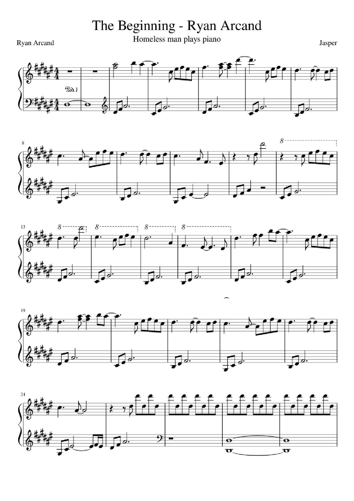 Page 1 of Sheet music PDF Piano The Beginning - Homeless man plays Piano - Jasper
