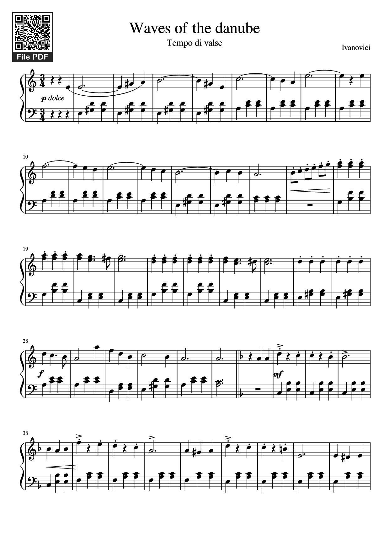 Sheet PDF of Waves of the danube Piano