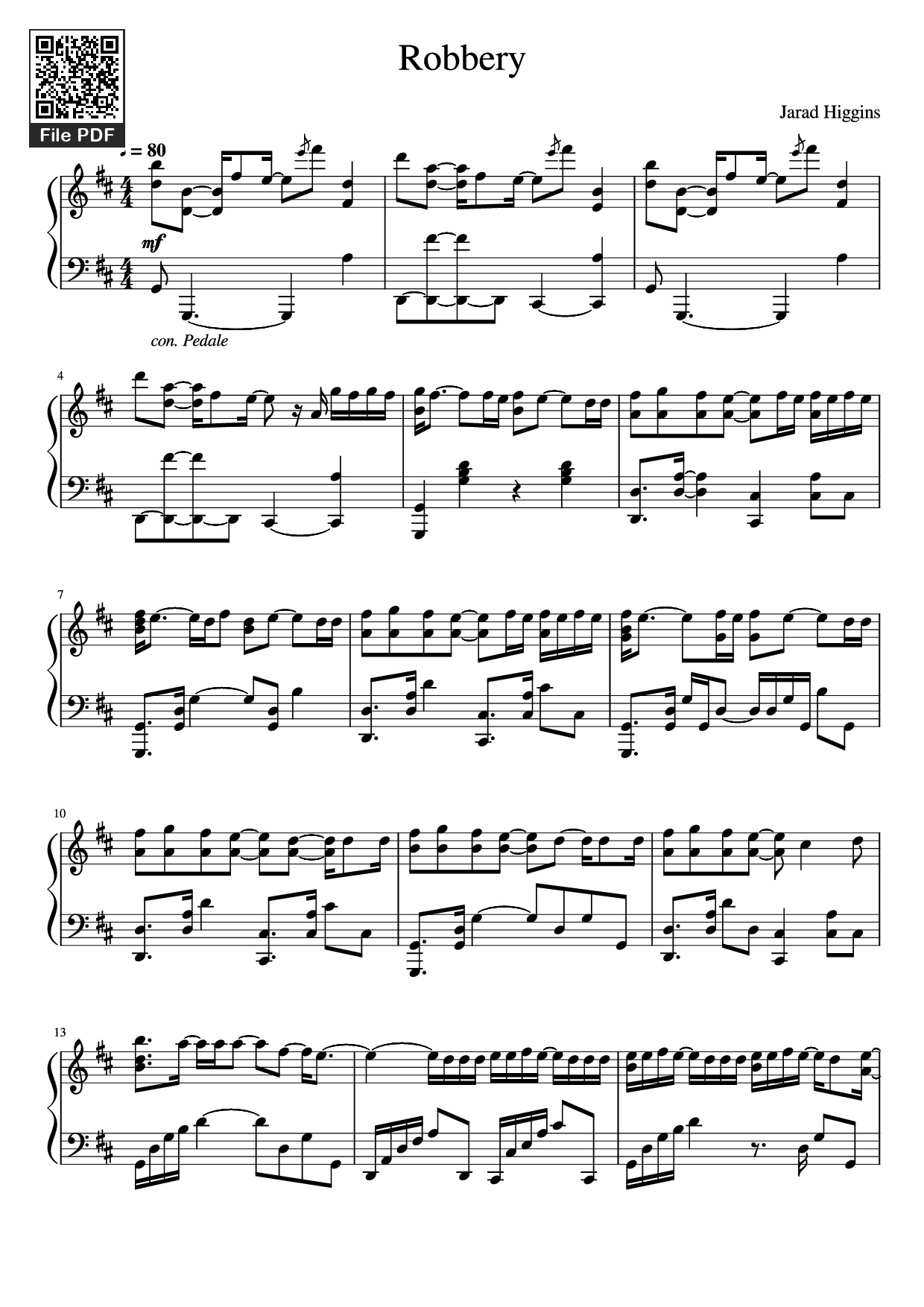Page 1 of Sheet music PDF Piano Robbery Piano - Jarad Higgins