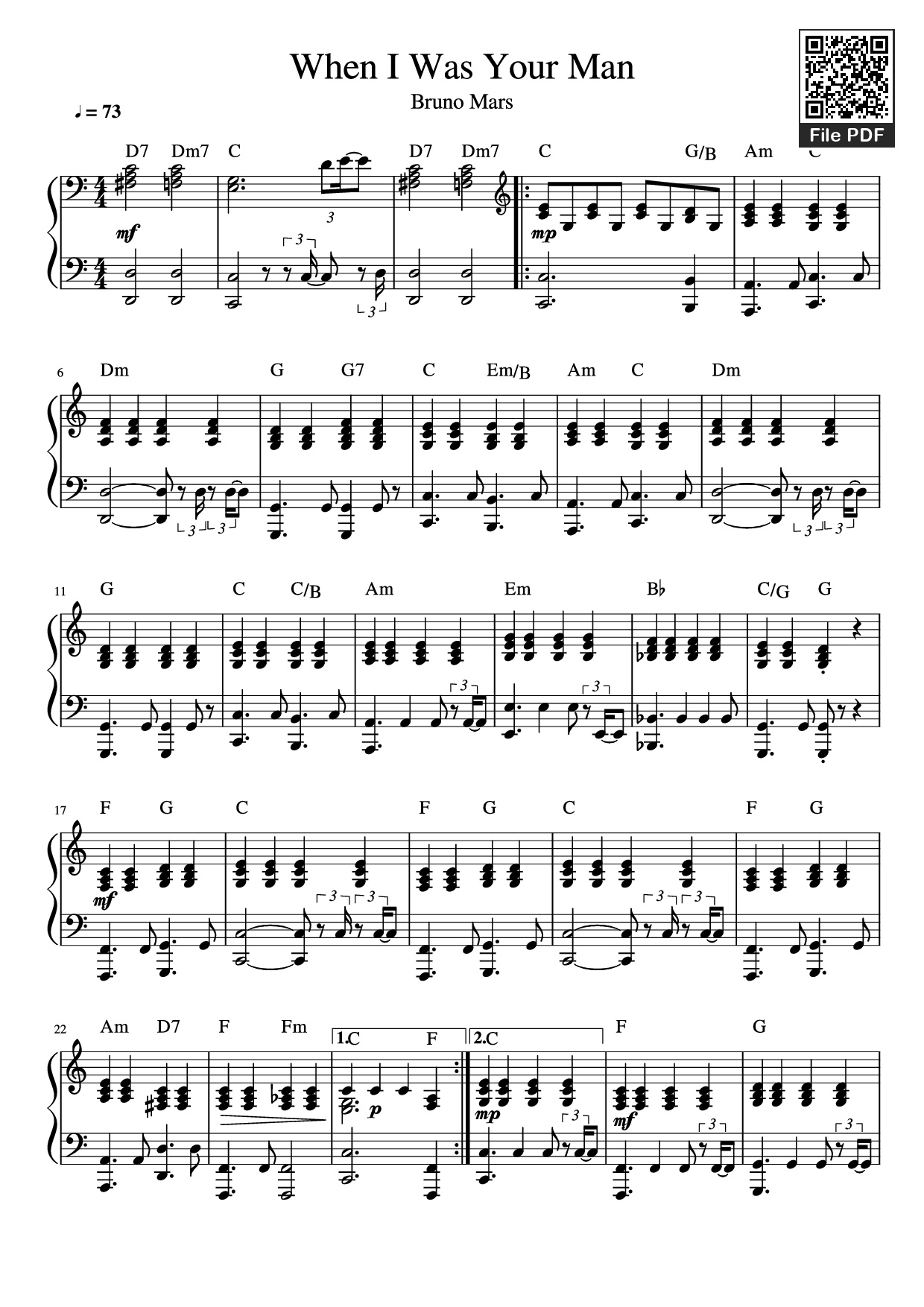 Sheet PDF of When I Was Your Man Piano