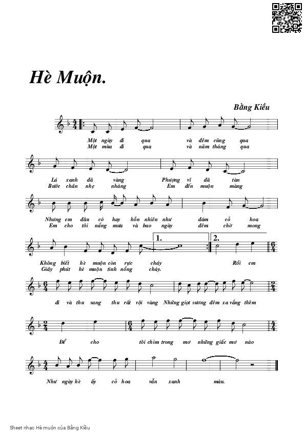 Page 1 of Sheet music PDF Hè muộn - Bằng Kiều