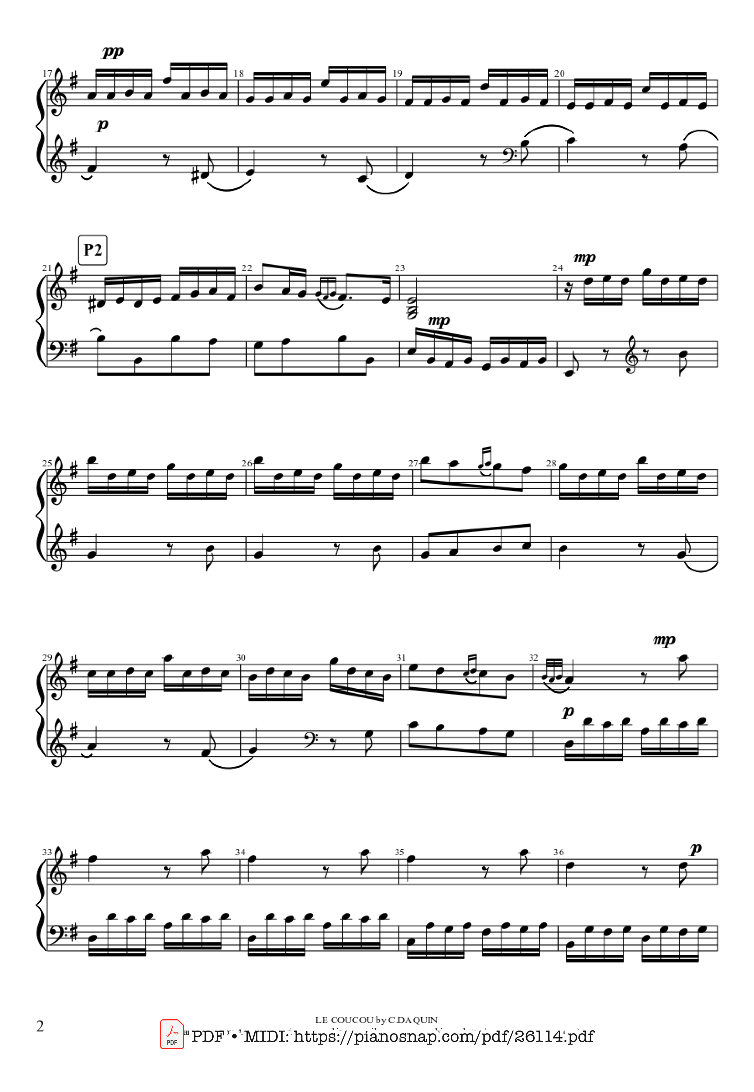 Page 2 of Sheet music PDF Piano LE COUCOU Piano - DAQUIN