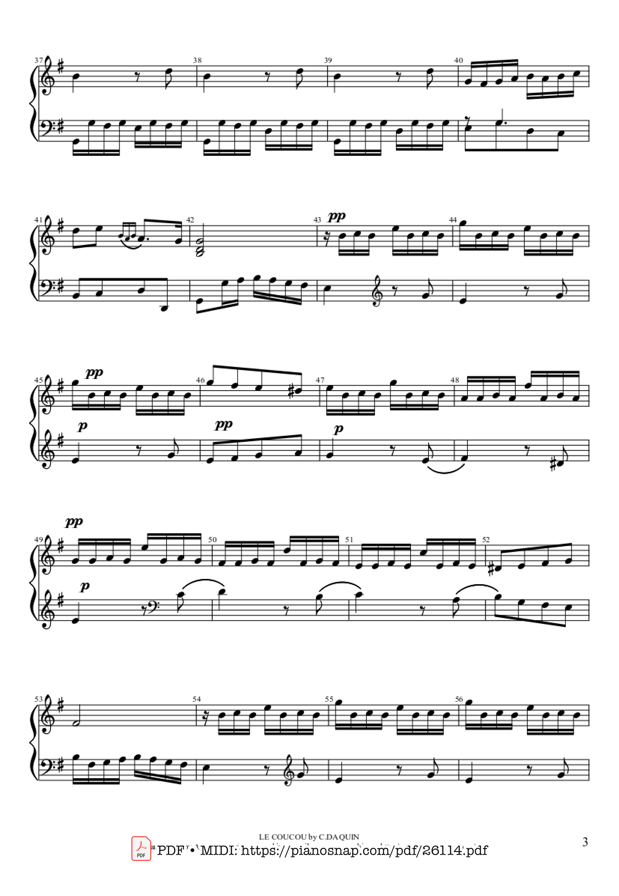 Page 3 of Sheet music PDF Piano LE COUCOU Piano - DAQUIN