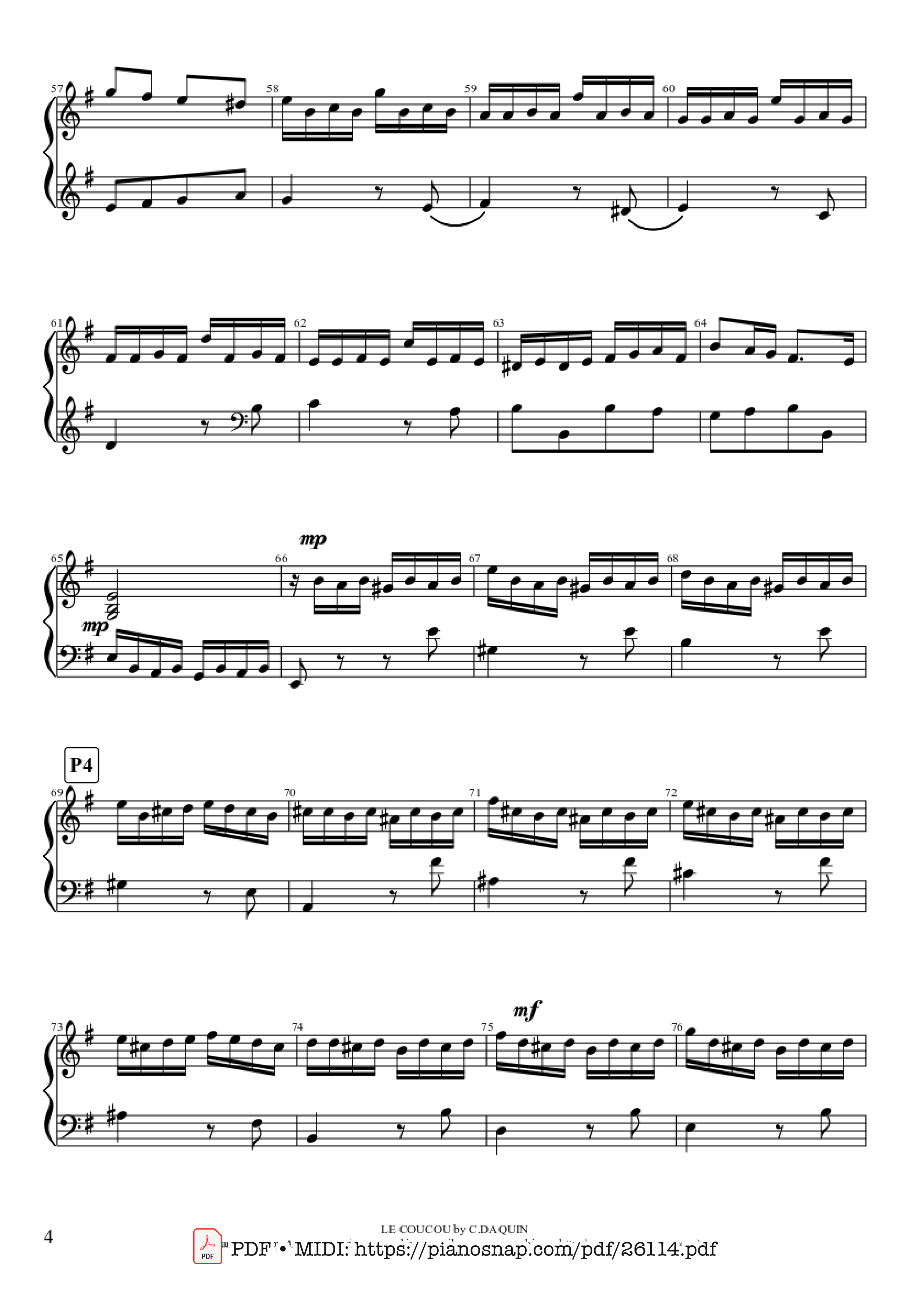 Page 4 of Sheet music PDF Piano LE COUCOU Piano - DAQUIN