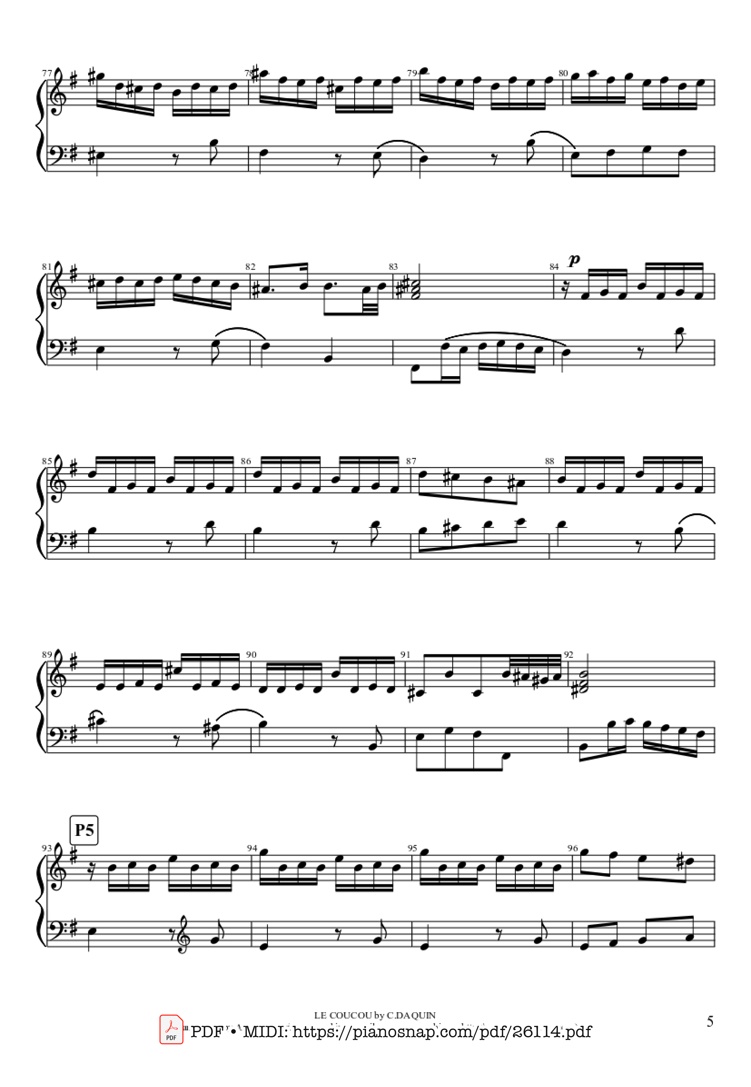 Page 5 of Sheet music PDF Piano LE COUCOU Piano - DAQUIN