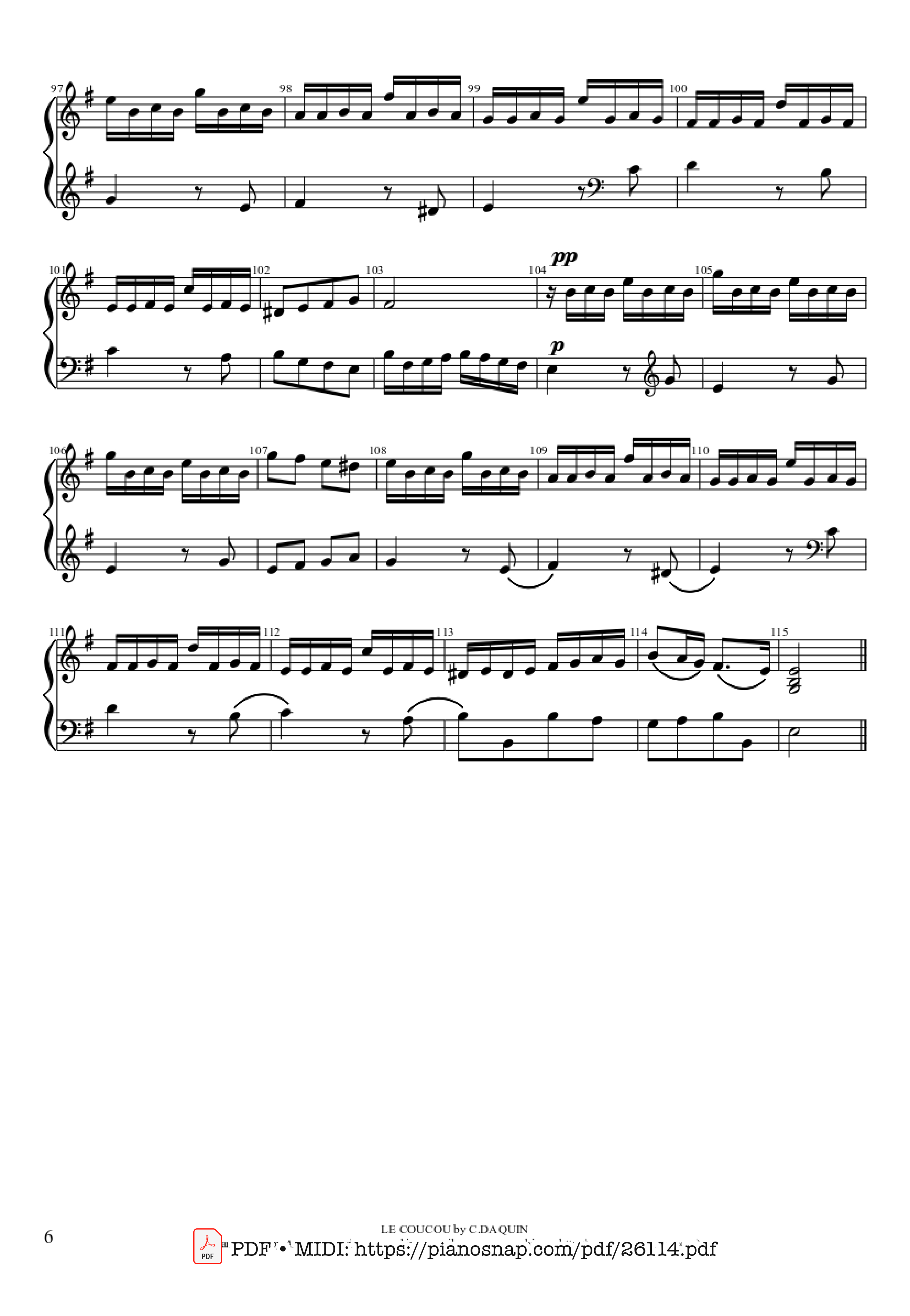 Page 6 of Sheet music PDF Piano LE COUCOU Piano - DAQUIN