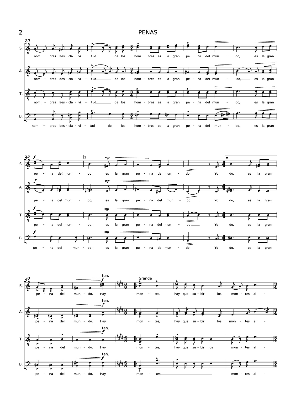 Page 2 of Sheet music PDF Piano PENAS Piano - Música: Beatríz Corona