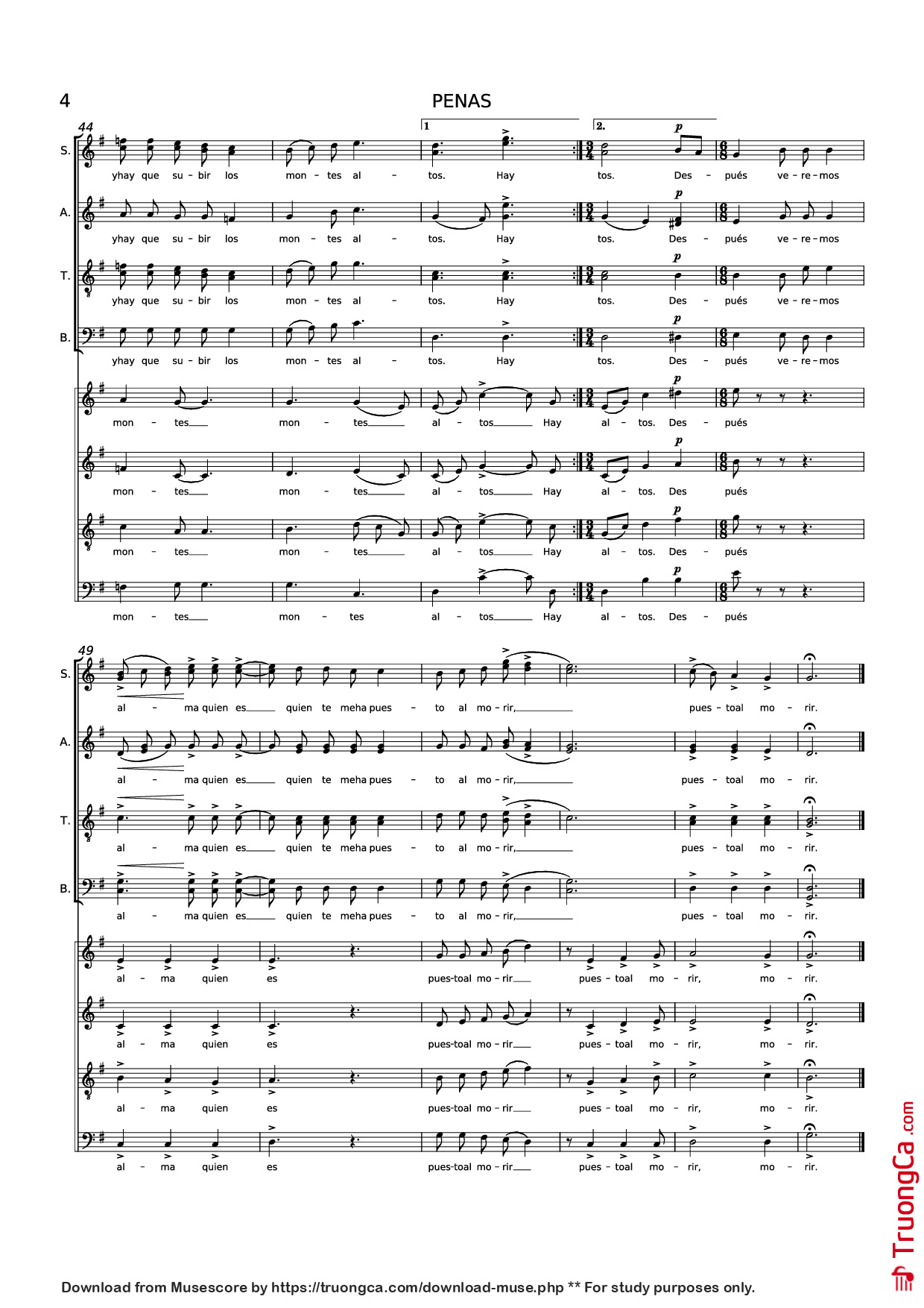 Page 4 of Sheet music PDF Piano PENAS Piano - Música: Beatríz Corona
