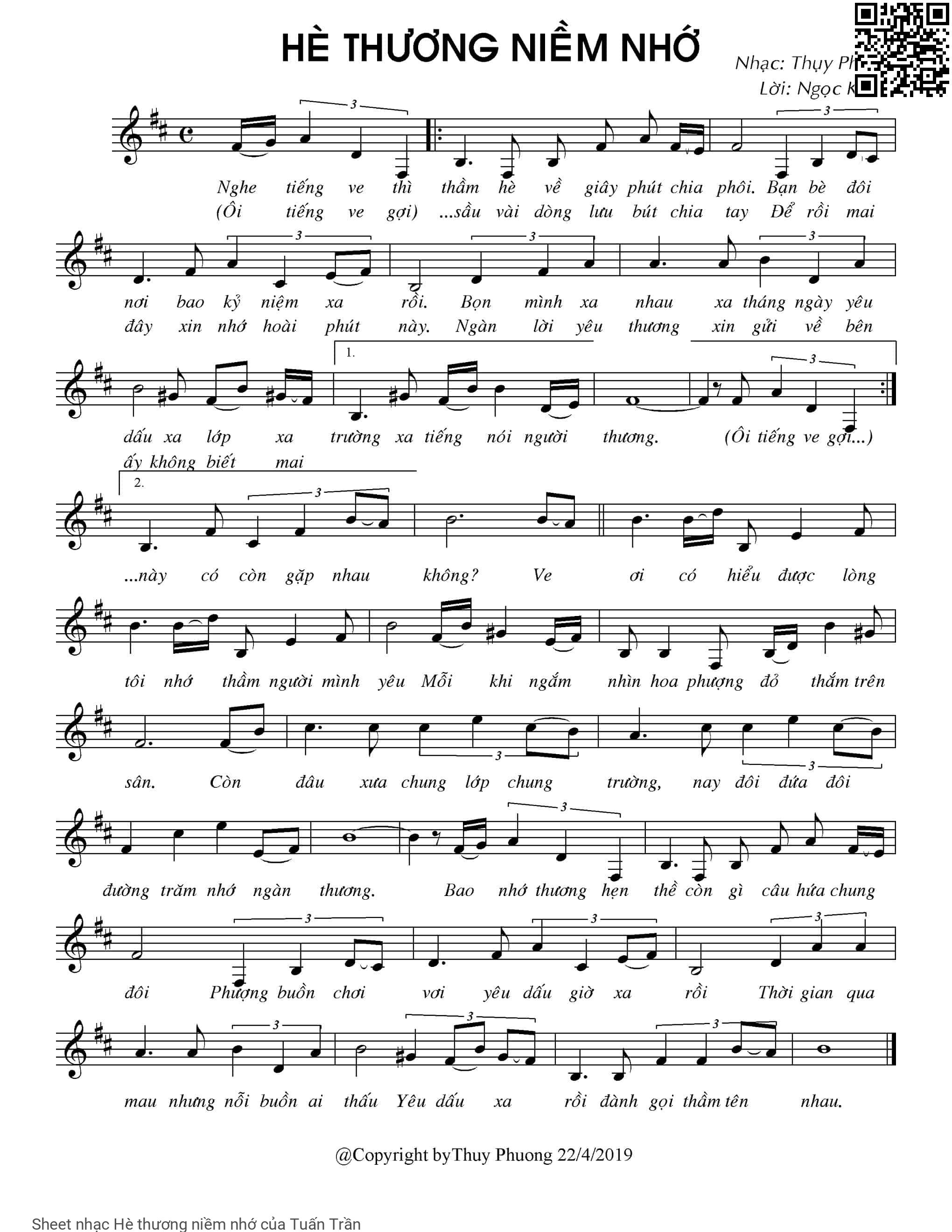 Page 1 of Sheet music PDF Hè thương niềm nhớ - Tuấn Trần