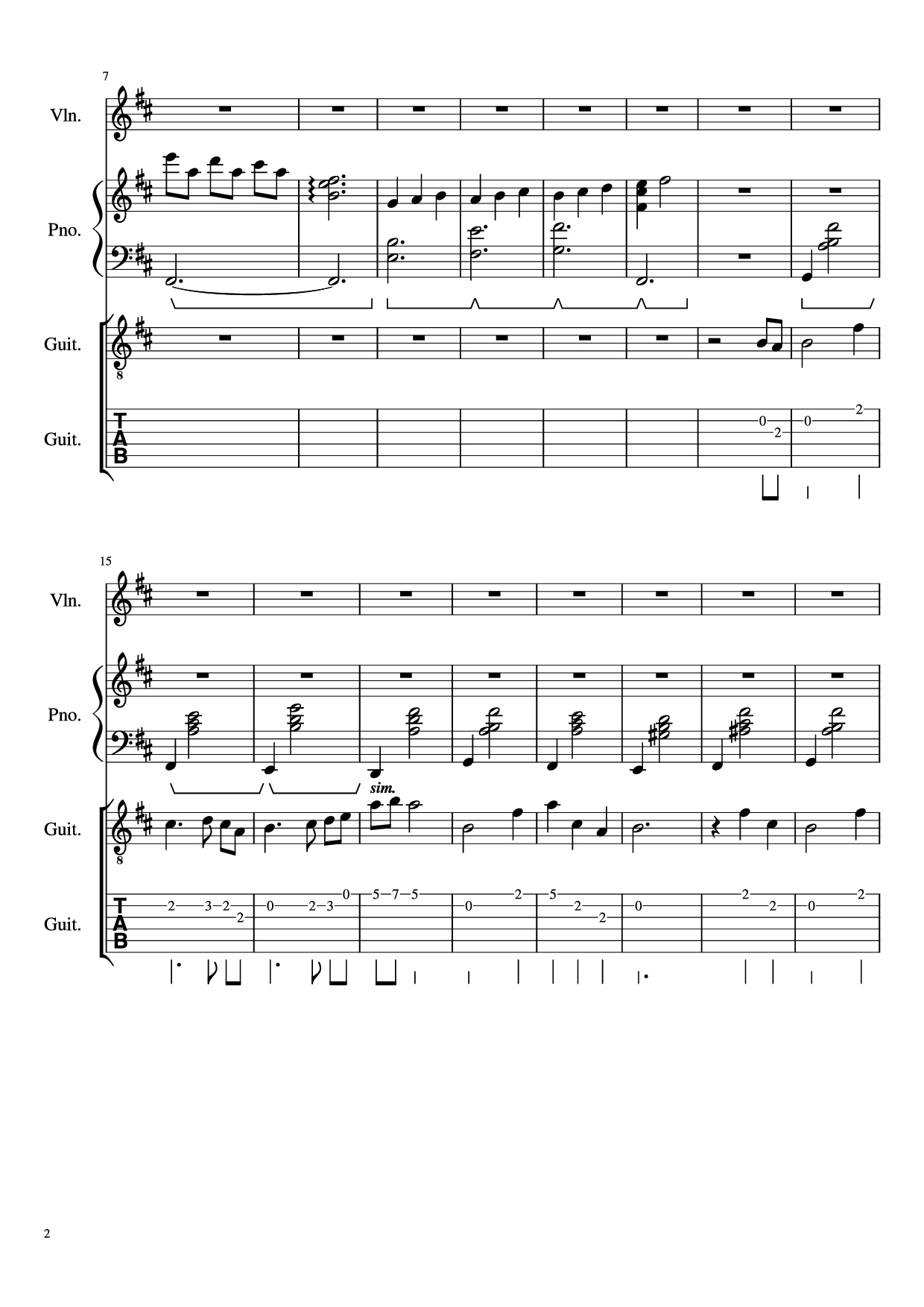 Page 2 of Sheet music PDF Piano Guitar Tab -記憶- Piano - 三輪学