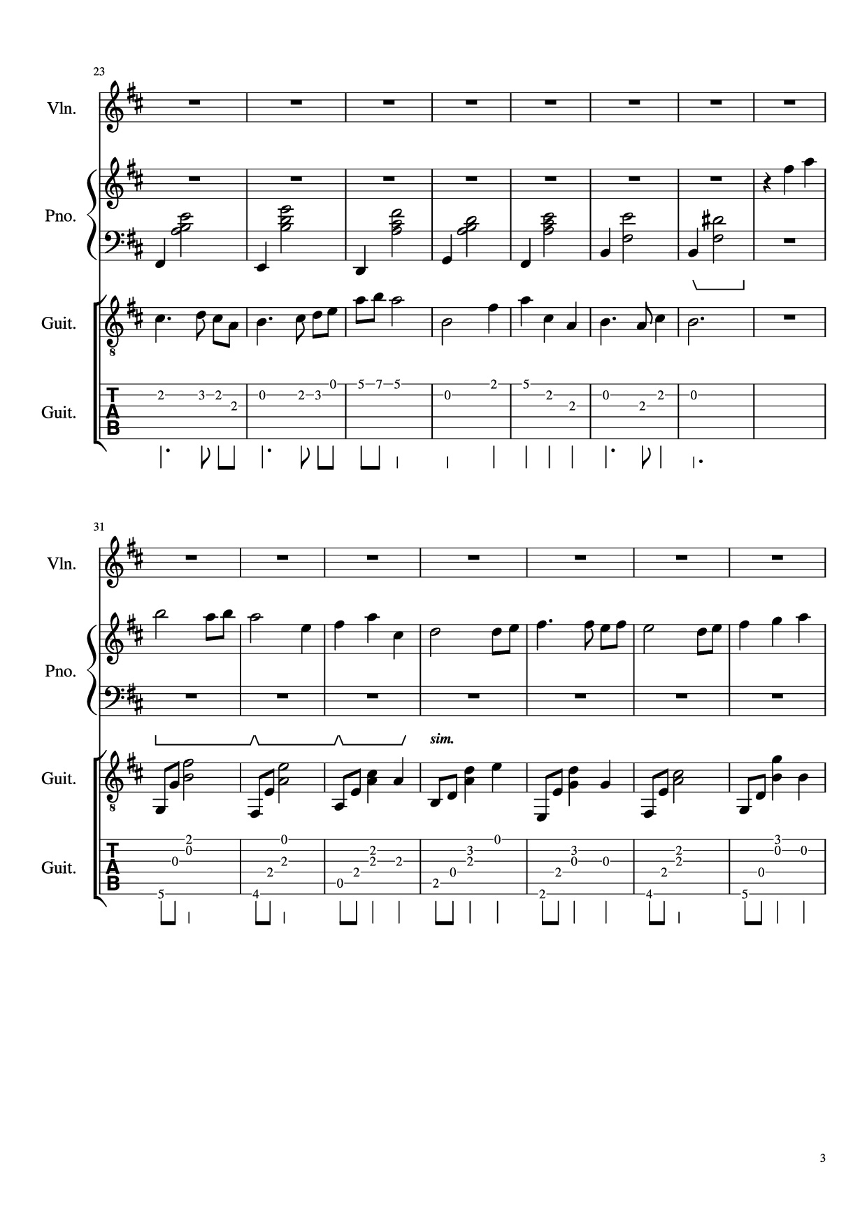 Page 3 of Sheet music PDF Piano Guitar Tab -記憶- Piano - 三輪学
