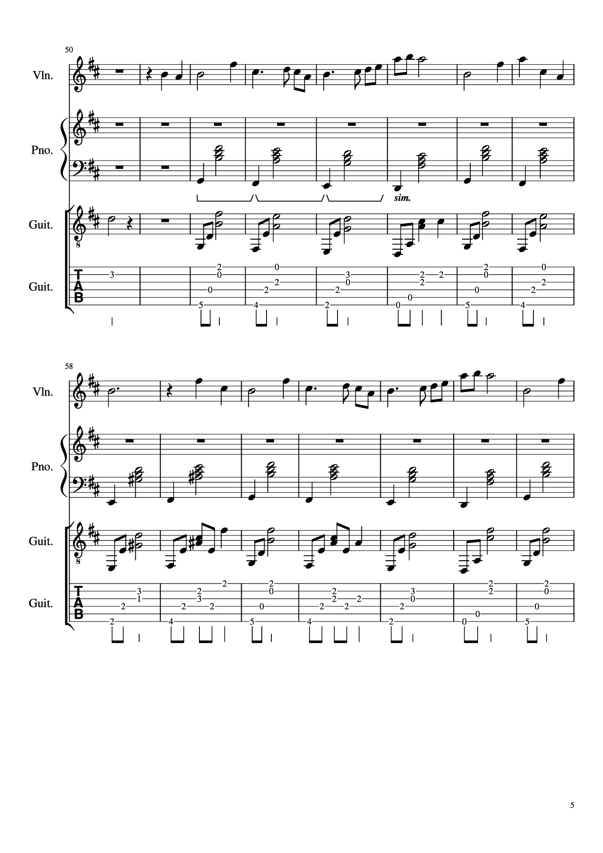 Page 5 of Sheet music PDF Piano Guitar Tab -記憶- Piano - 三輪学