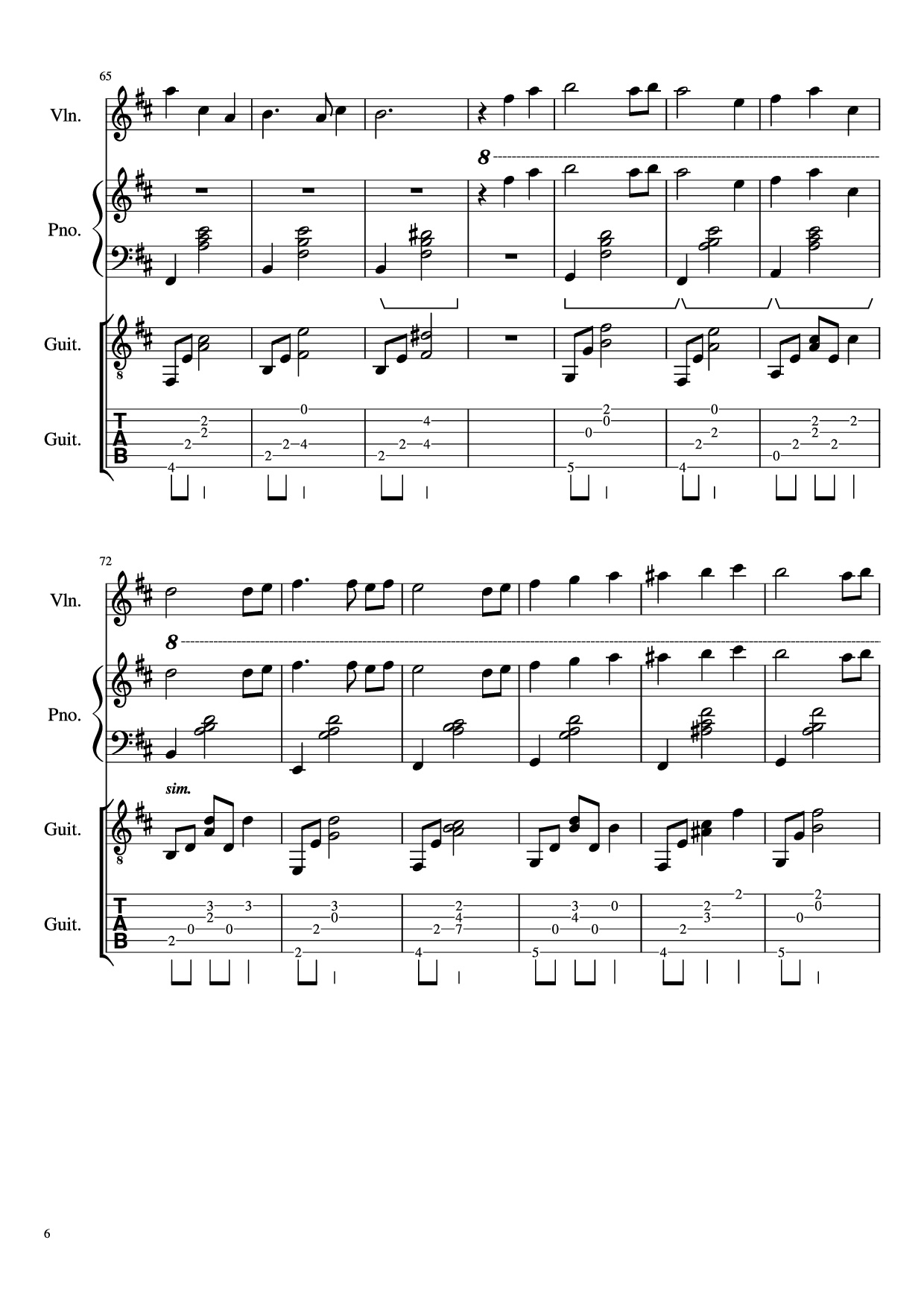 Page 6 of Sheet music PDF Piano Guitar Tab -記憶- Piano - 三輪学