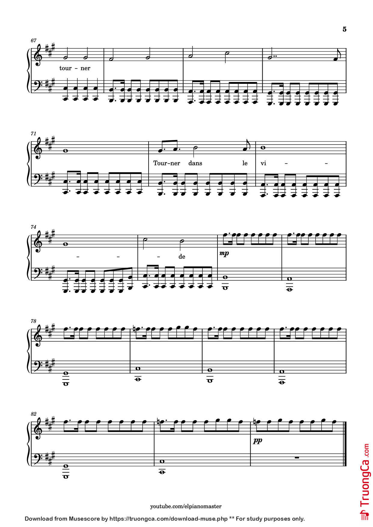 Page 5 of Sheet music PDF Piano Tourner dans le vide Piano - Trancribed by El Piano Master