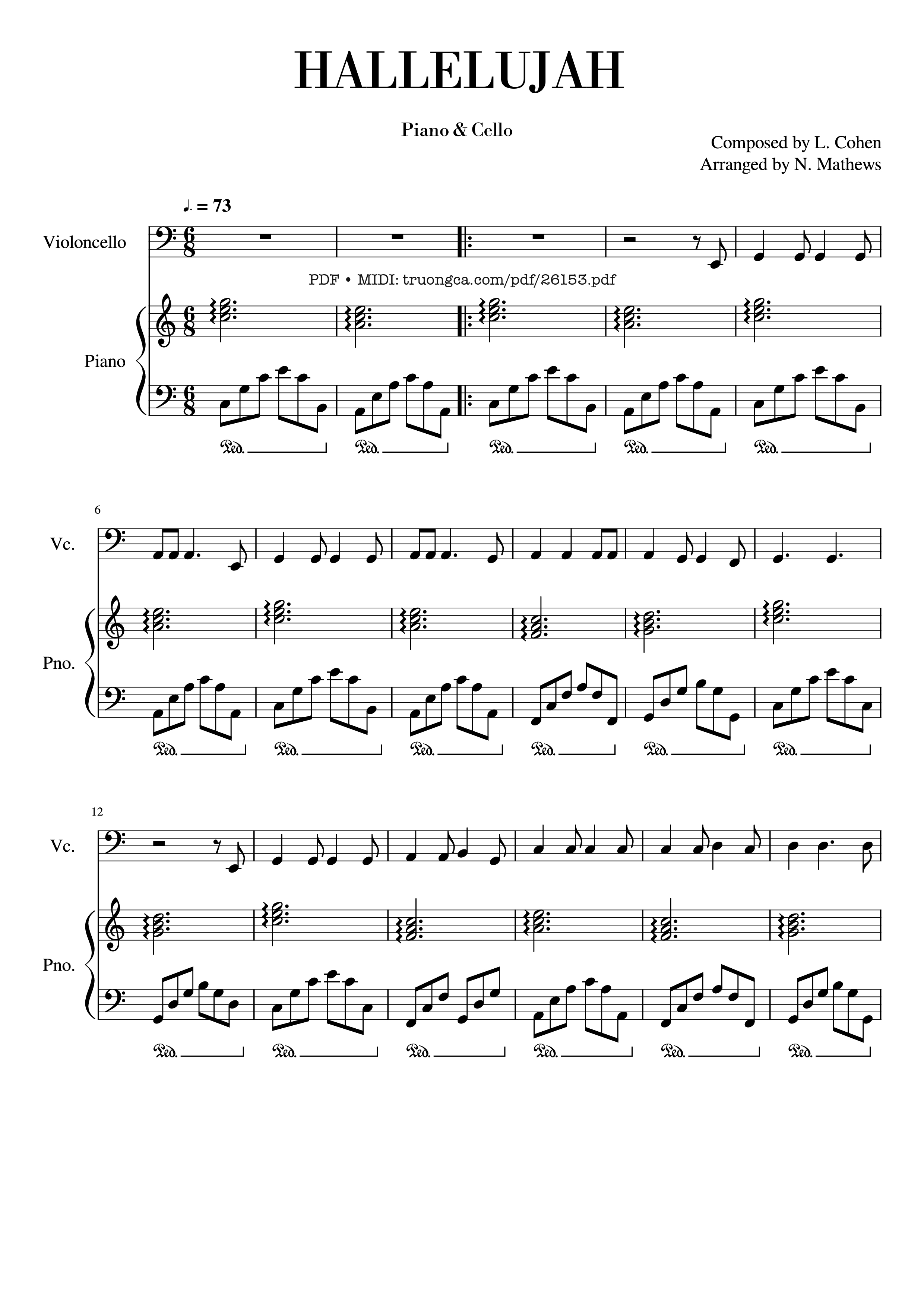 Sheet PDF of Hallelujah for Piano & Cello