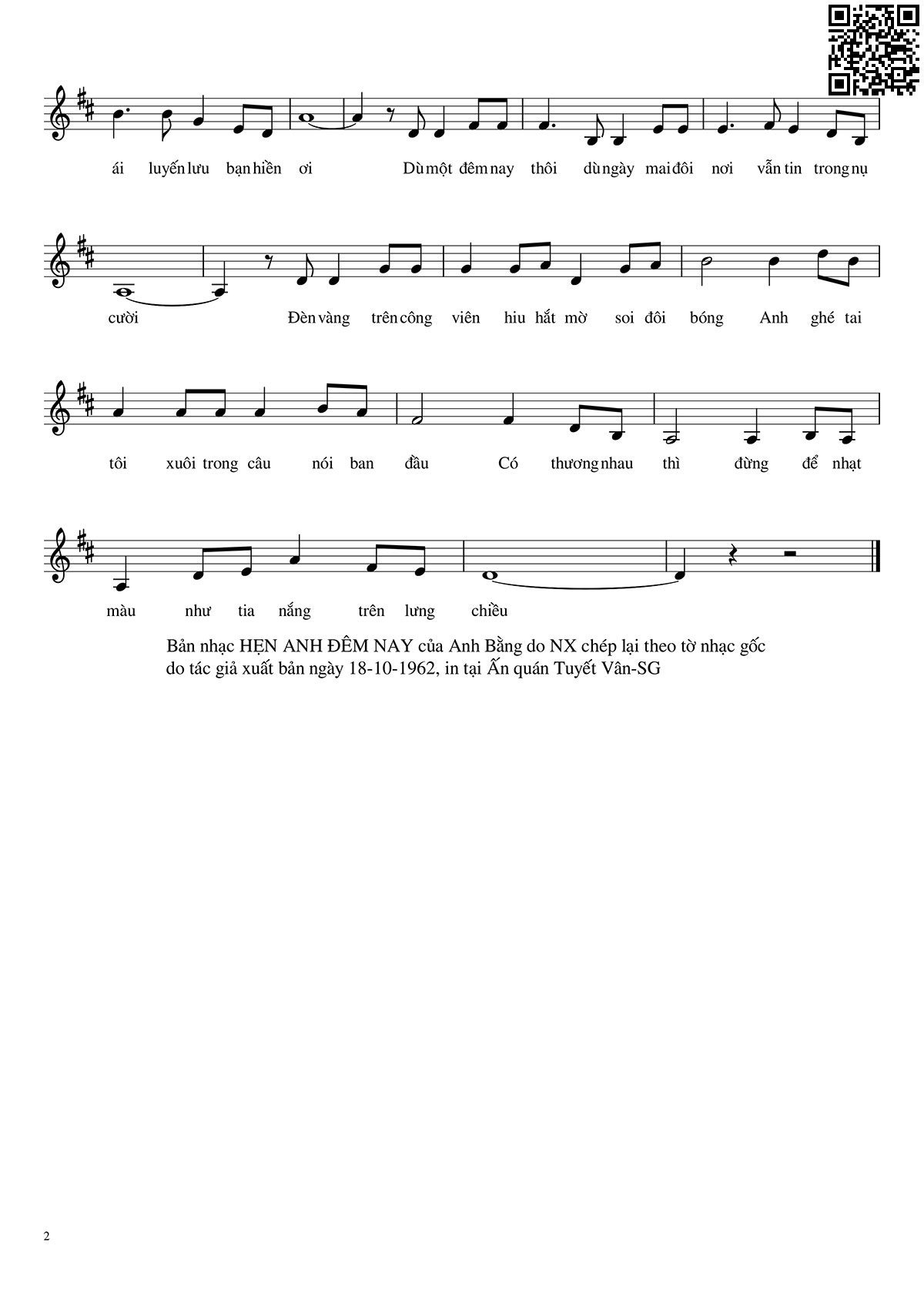 Page 2 of Sheet music PDF Hẹn anh đêm nay - Anh Bằng